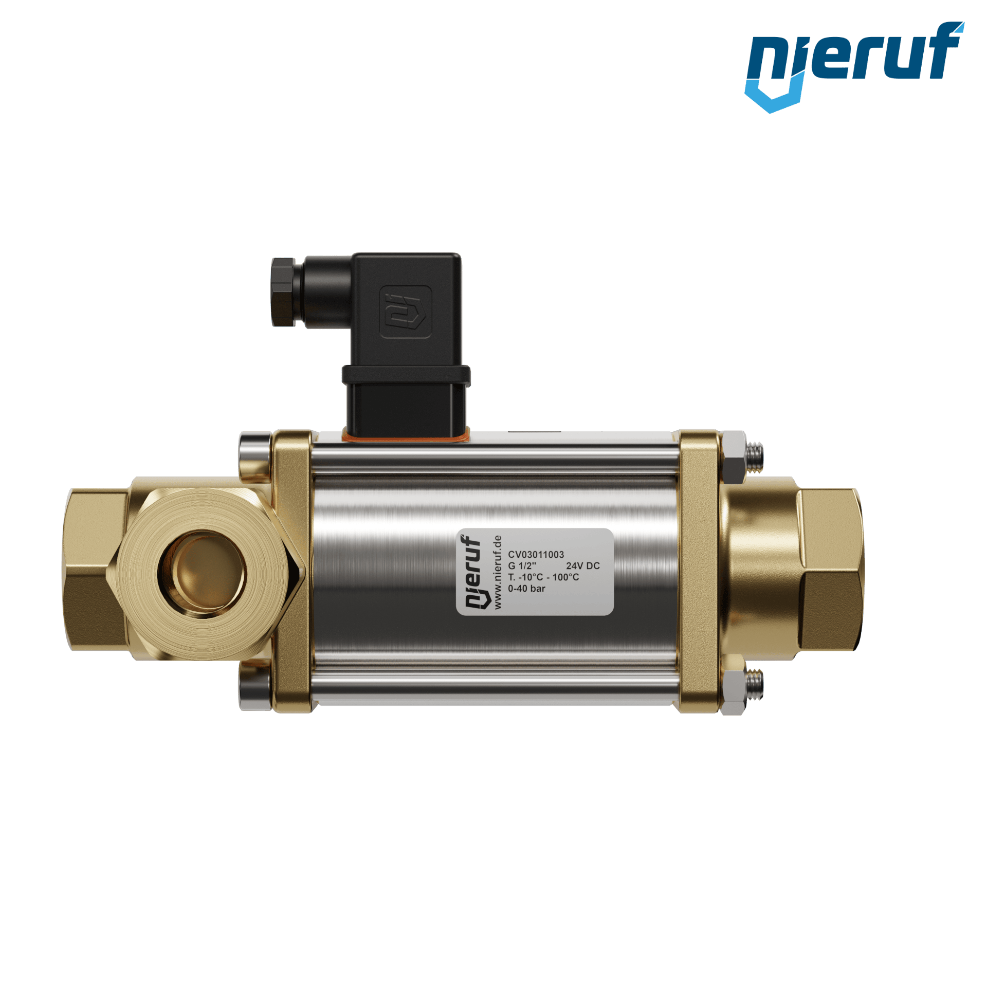 valvola coassiale a 3/2 vie 1/2" pollici filettatura interna - DN15 ottone 24V DC NC - per applicazione con acqua