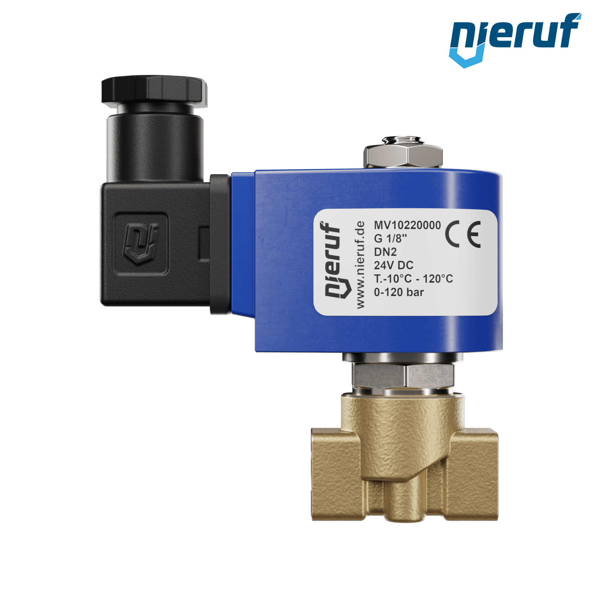elettrovalvola per alta pressione G 1/8" pollici DN2,0 ottone MV10 FKM 24V DC