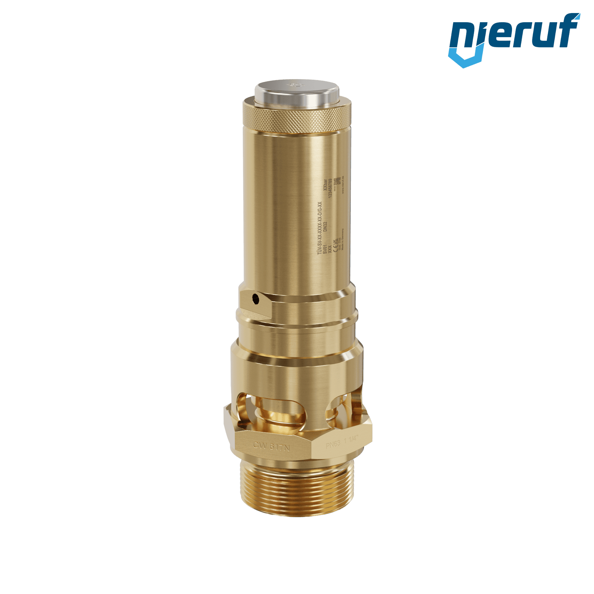 valvola di sicurezza 1 1/4" M SV01 per aria compressa PTFE ottone pressione di taratura 0,2 - 16,0 bar