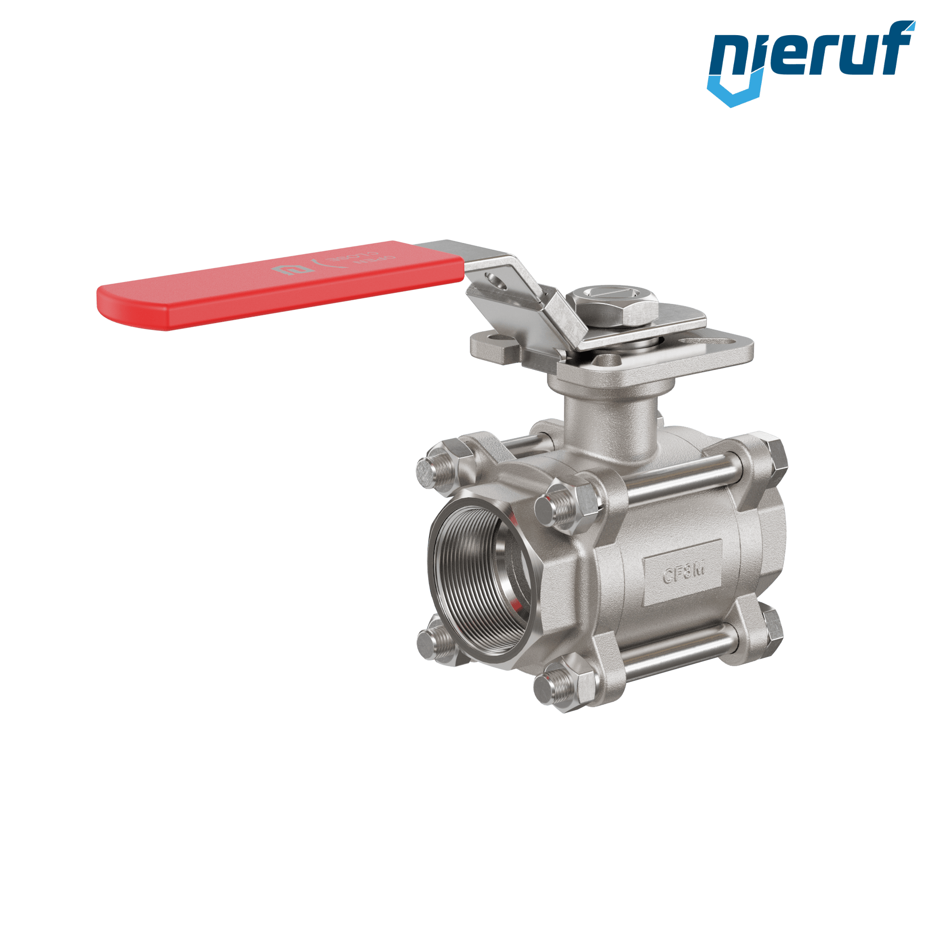 Valvola a sfera in acciaio inossidabile a 3 pezzi GK20 con una flangia per automazione conforme alla norma DIN ISO 5211 DN40 - 1 1/2" pollici filettatura interna NPT