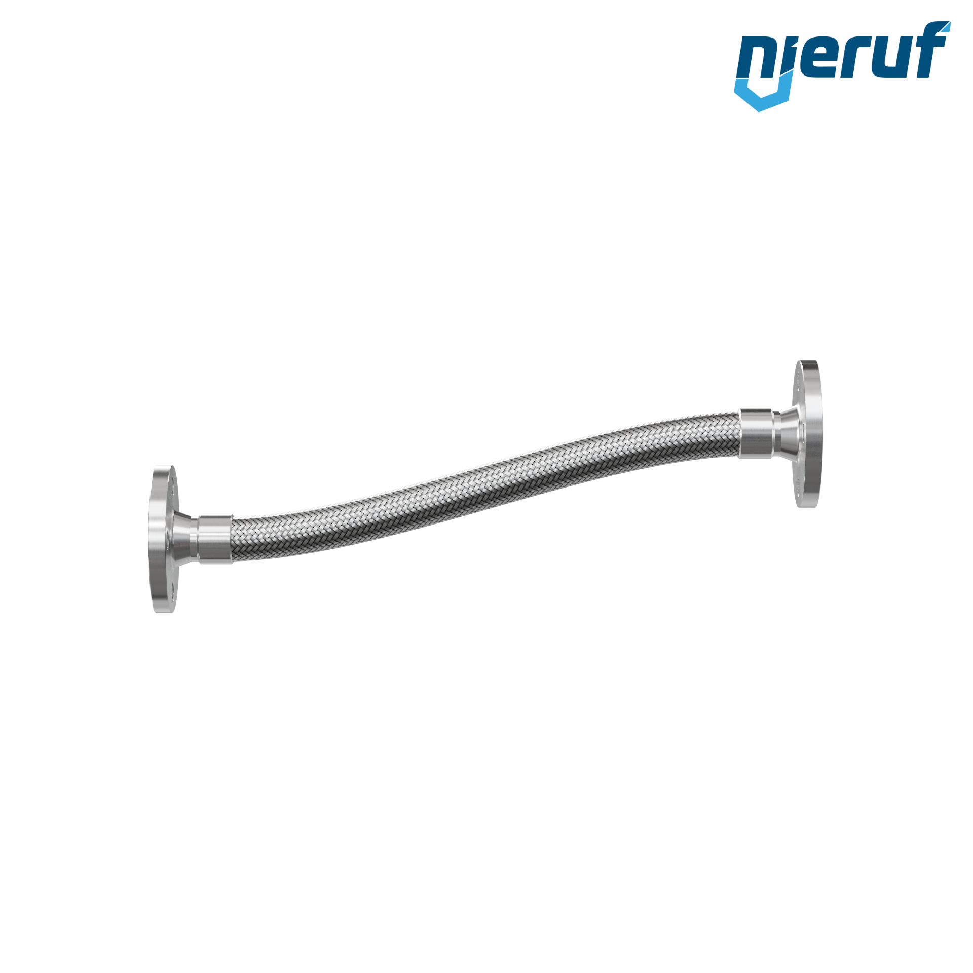 Tubo corrugato in acciaio inossidabile ES01 DN32 - 1 1/4" pollici con treccia singola e flangia fissa Lunghezza 1000 mm
