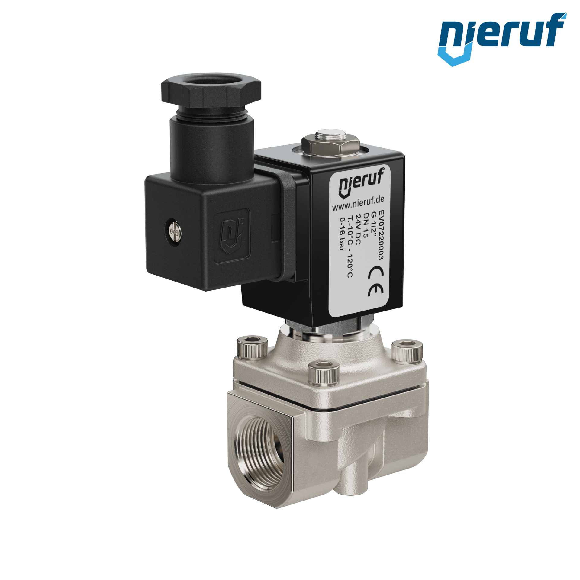 électrovanne G 1/2" pouce acier inoxydable EV07 FKM 24V DC