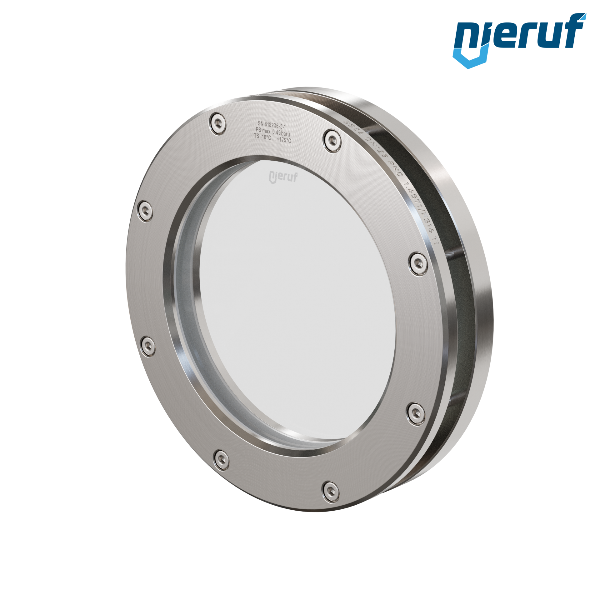 oblò di osservazione per serbatoi DN125 BS04 acciaio inossidabile 1.4571 PTFE vetro borosilicato 0,0 bar