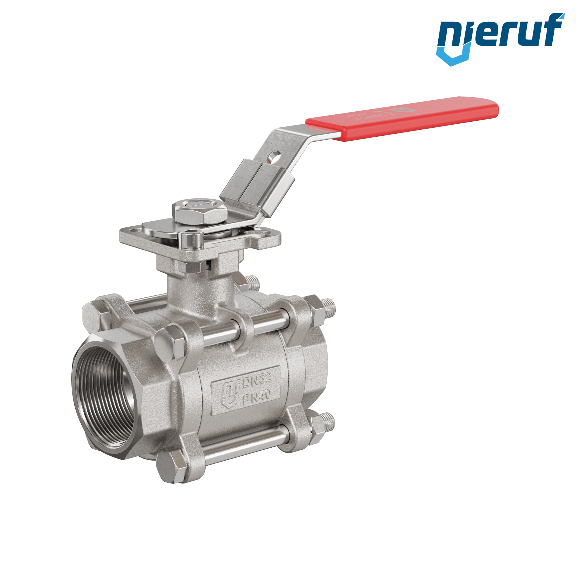 Valvola a sfera in acciaio inossidabile a 3 pezzi GK20 con una flangia per automazione conforme alla norma DIN ISO 5211 DN32 - 1 1/4" pollici filettatura interna NPT