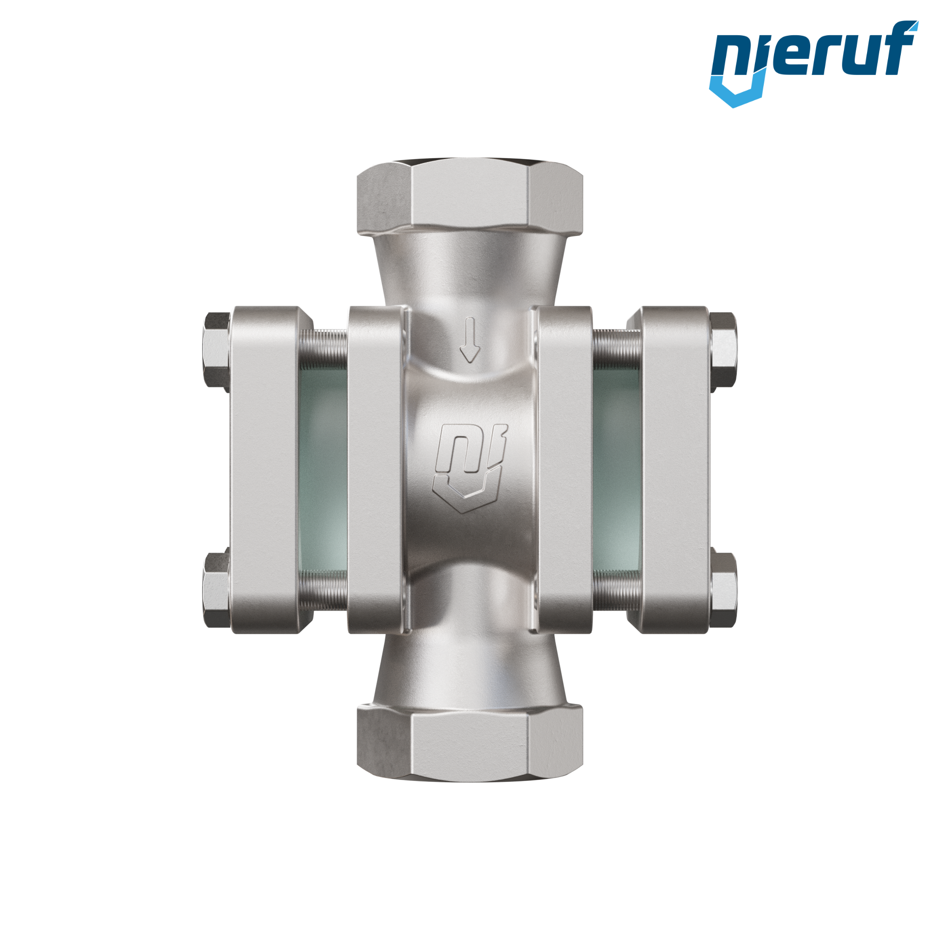 Specola visiva di osservazione G 2" pollici acciaio inossidabile AISI 316 40 bar filettatura interna BSP vetro borosilicato versione con rotore in PTFE