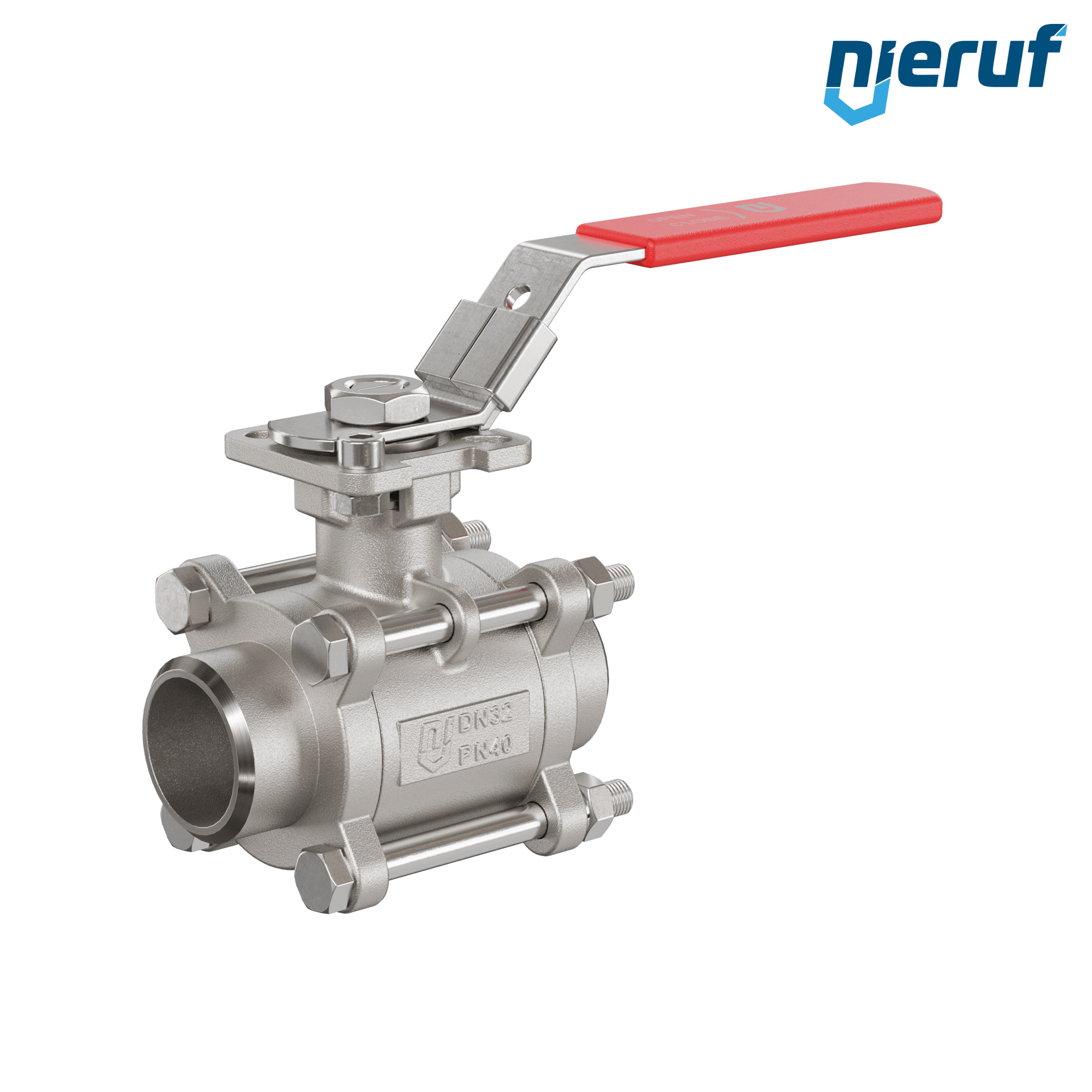 Valvola a sfera in acciaio inossidabile a 3 pezzi GK20 con una flangia per automazione conforme alla norma DIN ISO 5211 DN32 a saldare
