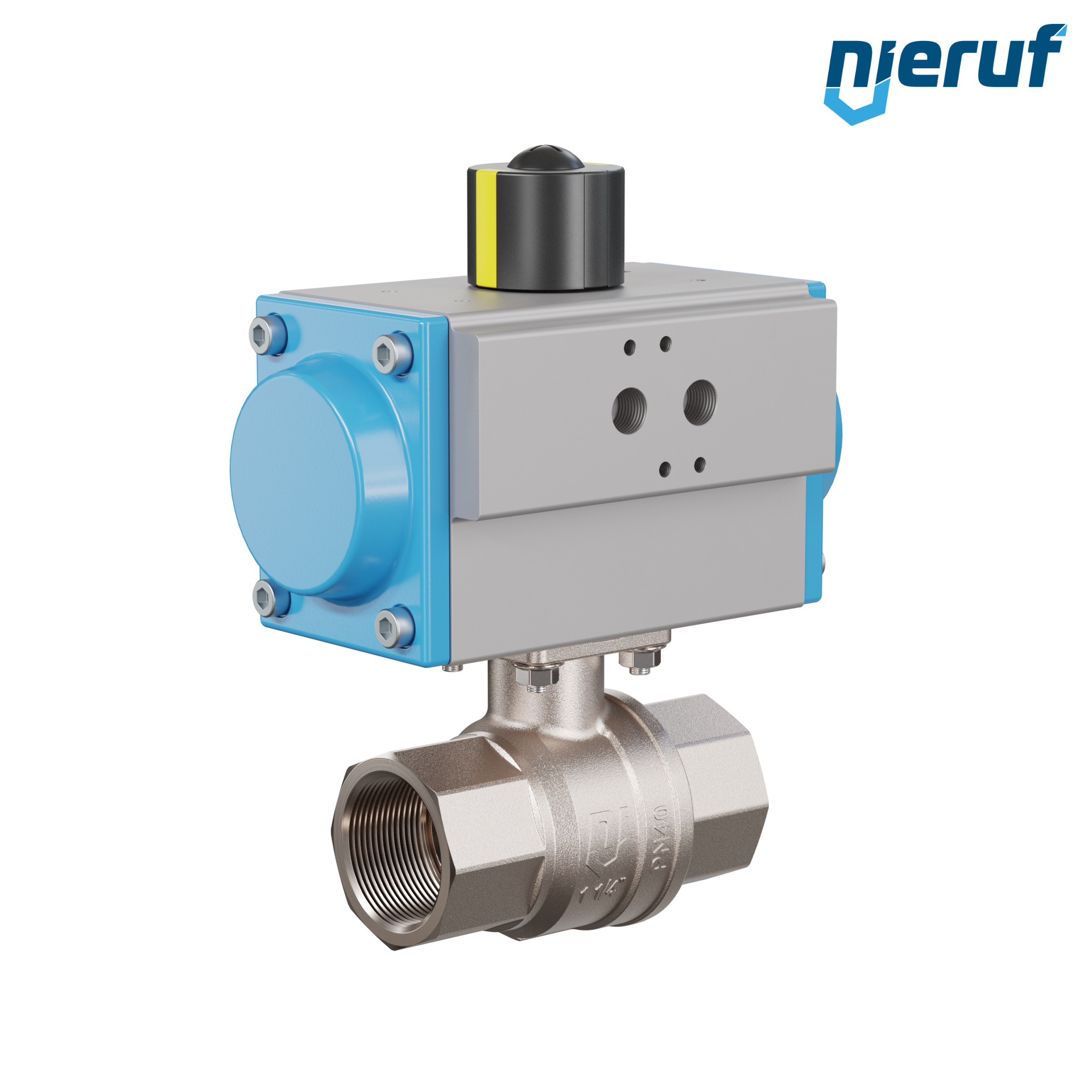 valvola a sfera automatica con manicotto DN32 - 1 1/4" pollici azionamento rotativo pneumatico a effetto semplice apertura a molla PK01