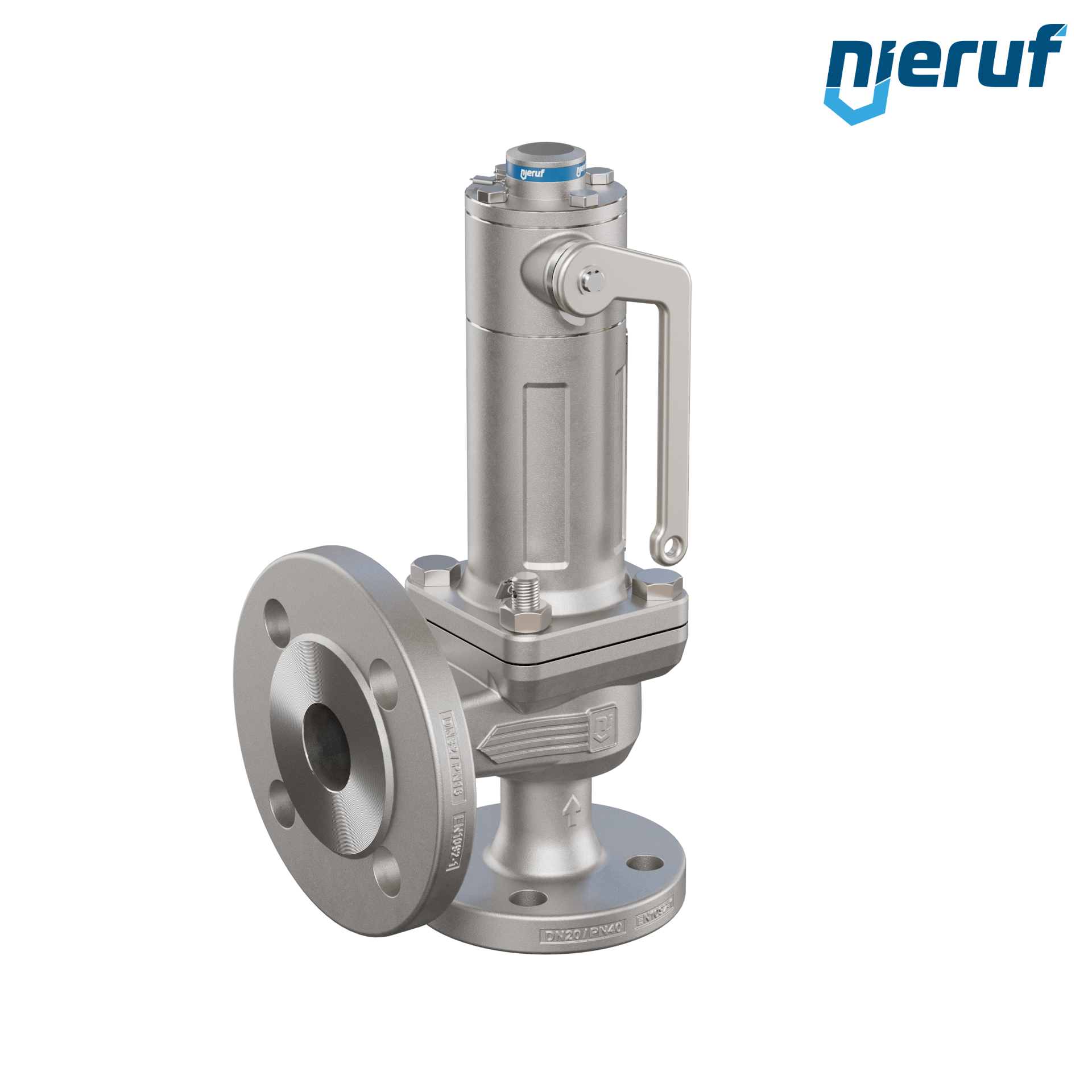 valvola di sicurezza flangiata DN20/DN32 SF04, acciaio inox 1.4408 PTFE, dispositivo di sollevamento con leva