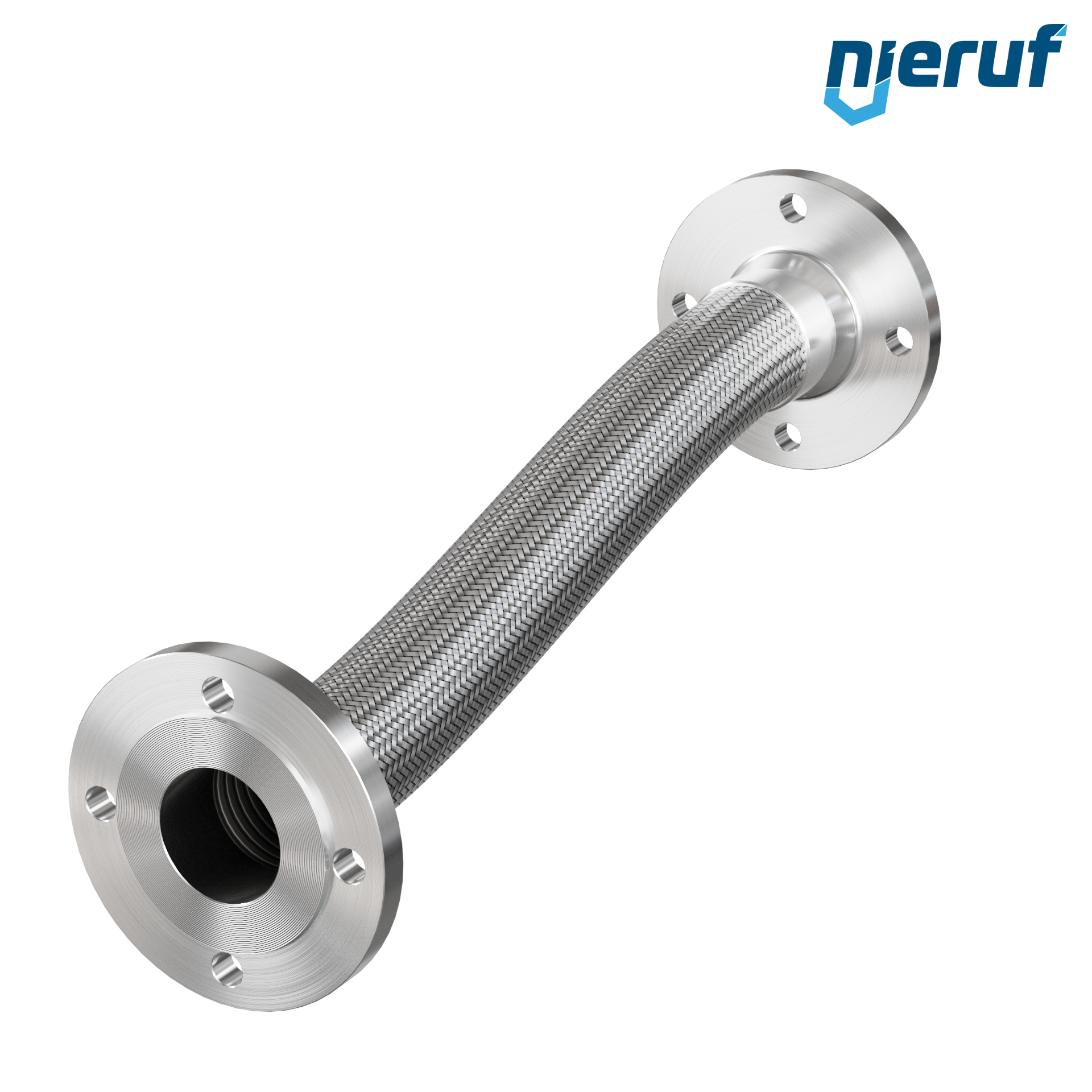 Tubo corrugato in acciaio inossidabile ES01 DN65 - 2 1/2" pollici con treccia singola e flangia fissa Lunghezza 1000 mm