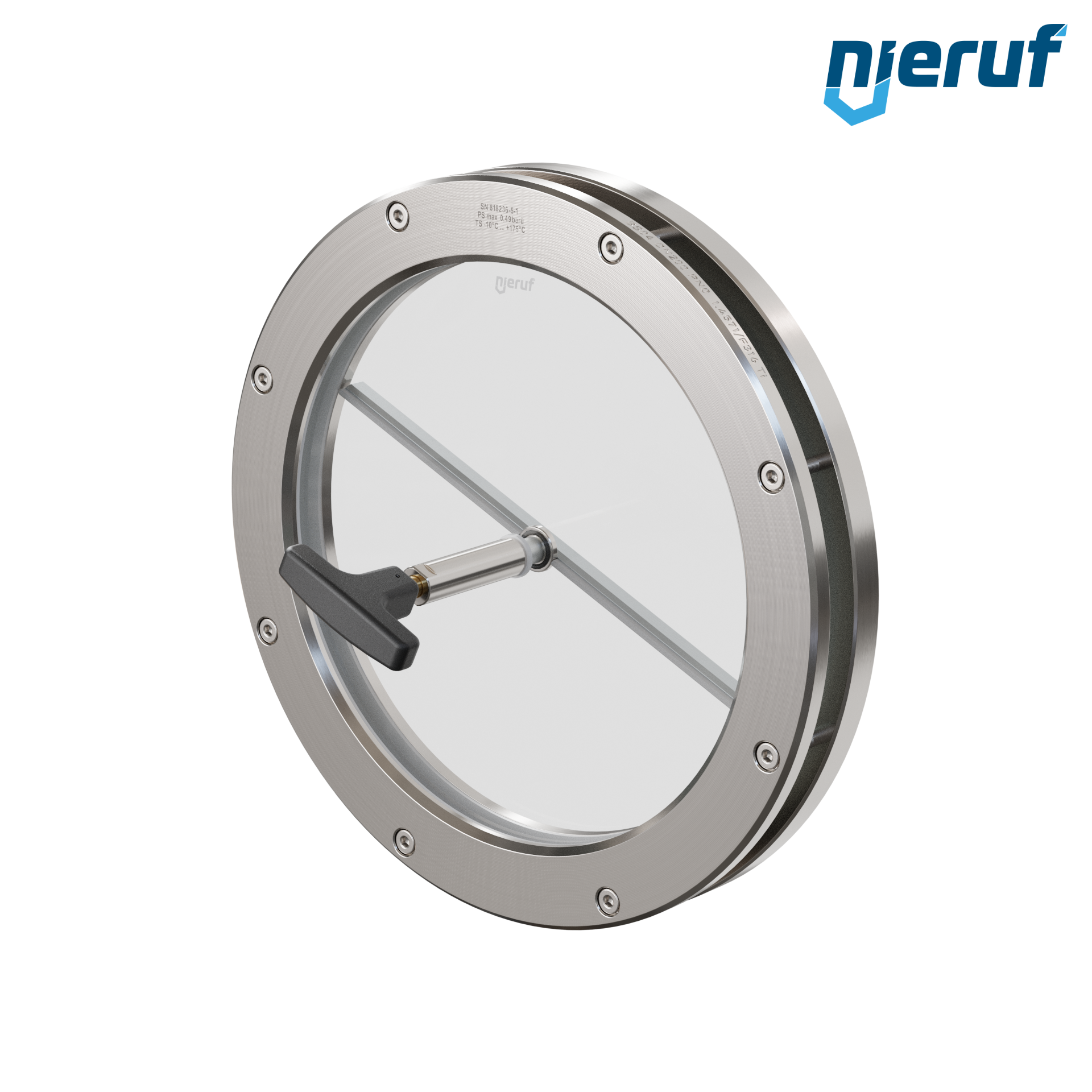 oblò di osservazione per serbatoi con tergicristallo in PTFE DN200 BS04 acciaio inossidabile 1.4571 PTFE vetro borosilicato 0,0 bar