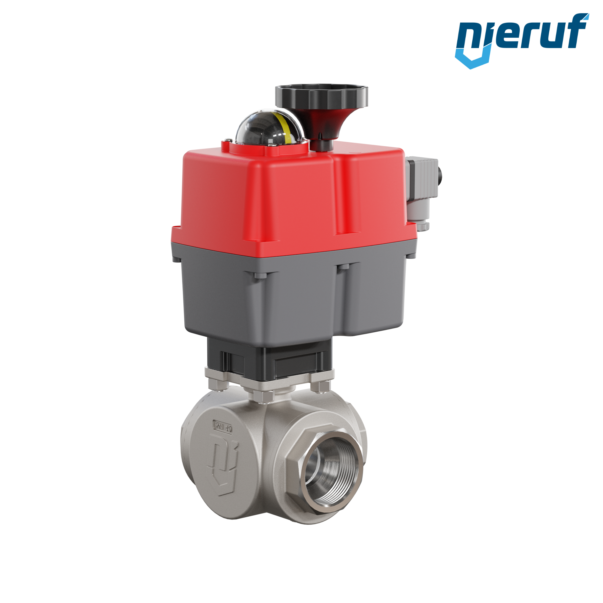 valvola a sfera a 3 vie con attuatore elettrico 24-240V DN40 - 1 1/2" pollici acciaio inossidabile a passaggio ridotto con incavo a forma di T