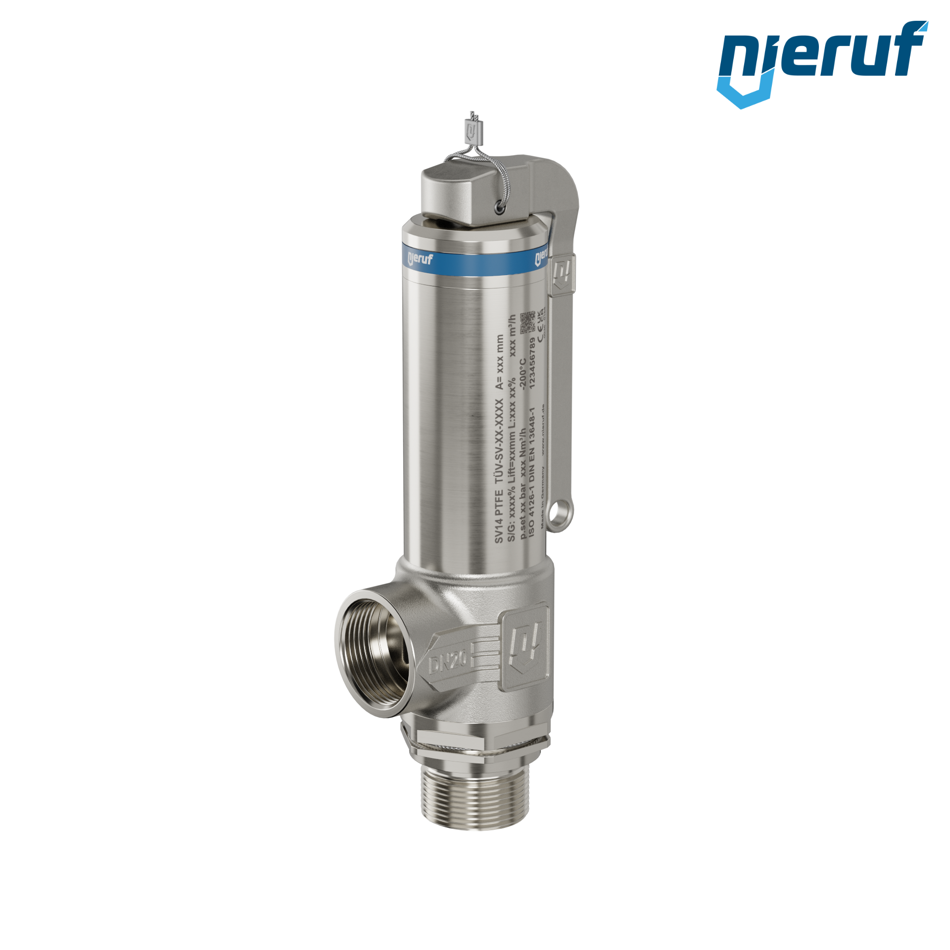 valvola di sicurezza criogenica DN15 3/4" M x 3/4" F SV14, acciaio inox PTFE, con leva
