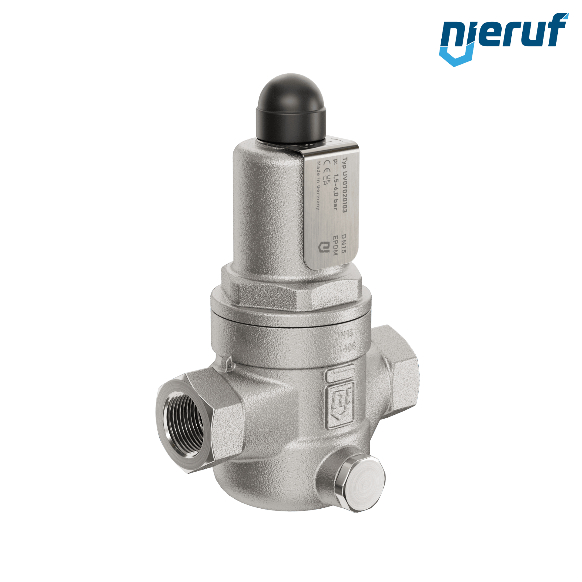 valvola di troppo pieno a pressione differenziale 1/2" pollici filettat. int UV07 acciaio inossidabile AISI 316L 1,5 - 6,0 bar