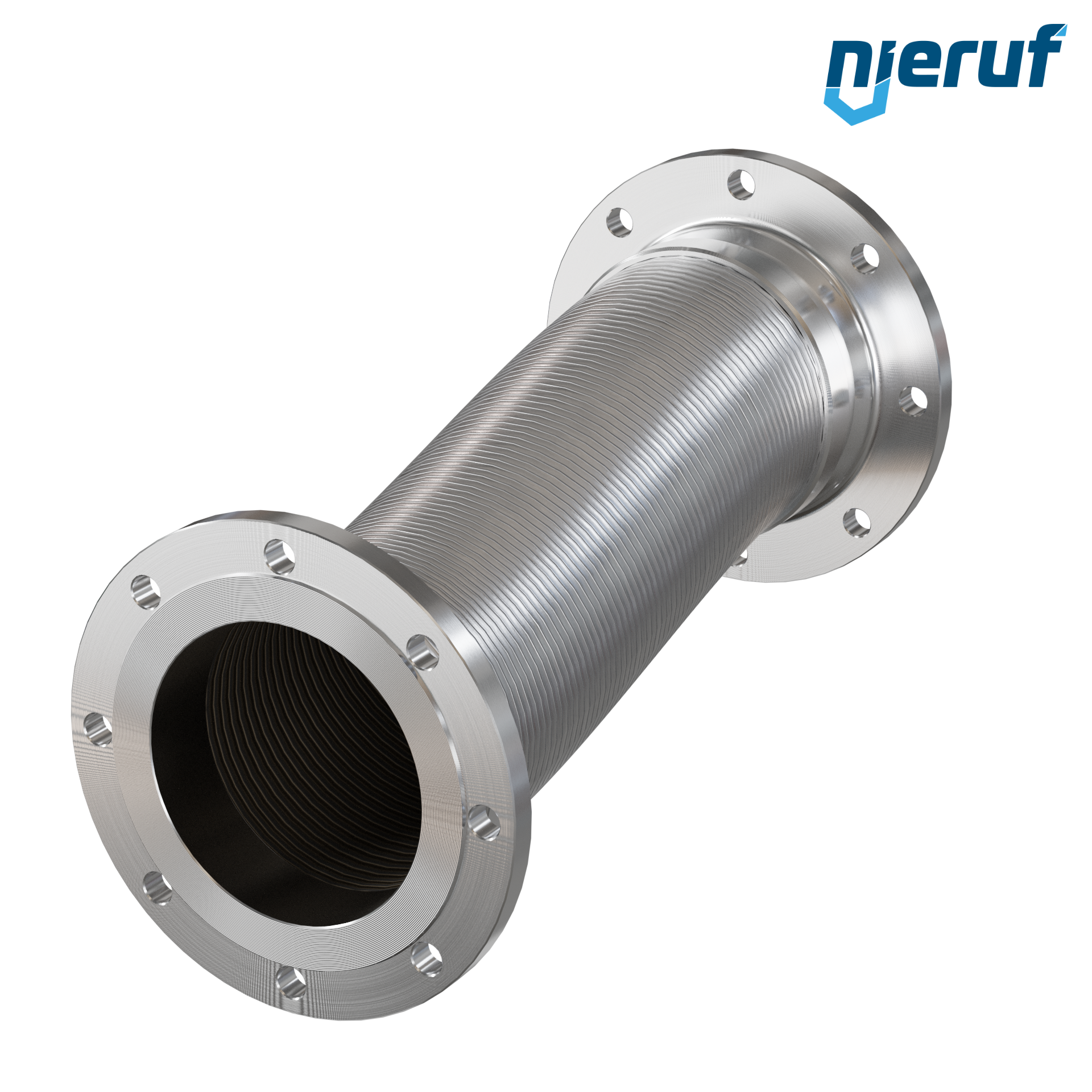 Tubo corrugato in acciaio inossidabile ES01 DN200 - 8" pollici con treccia doppia e flangia fissa Lunghezza 1000 mm