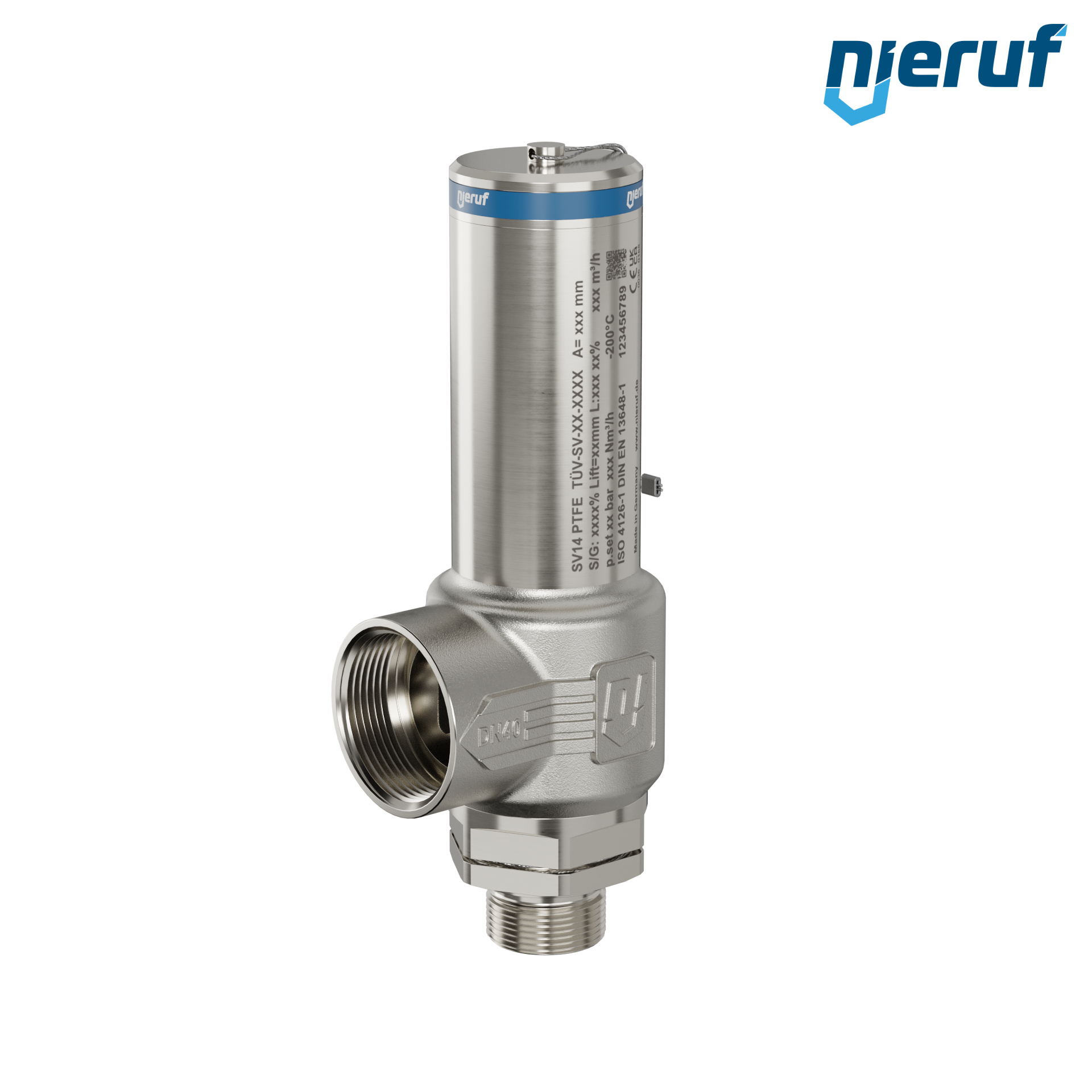 valvola di sicurezza criogenica DN25 1" M x 1 1/2" F SV14, acciaio inox PTFE, senza leva