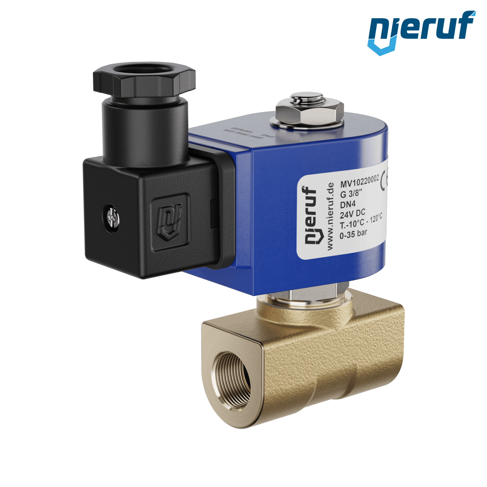 elettrovalvola per alta pressione G 3/8" pollici DN4,0 ottone MV10 FKM 24V DC