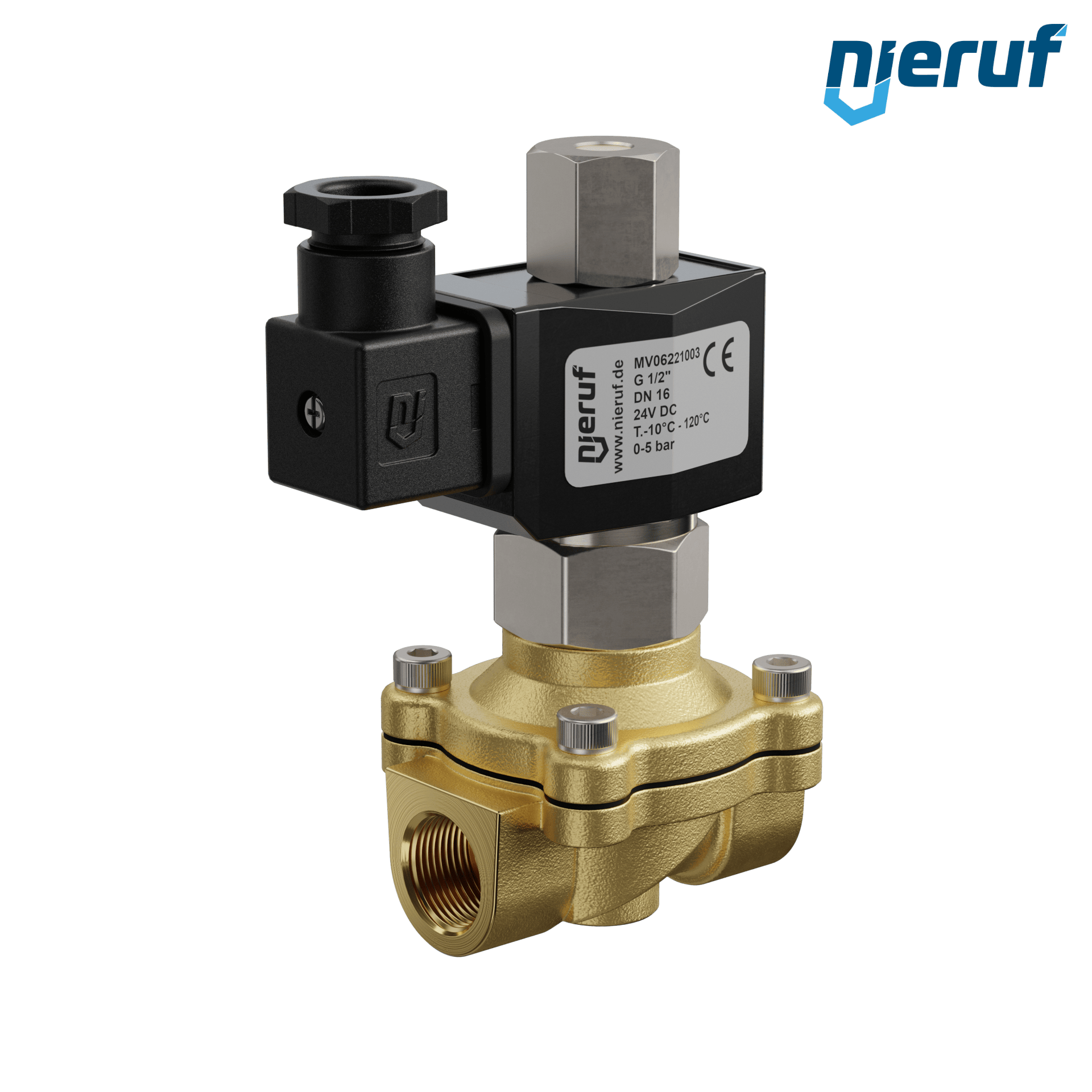elettrovalvola DN16 G 1/2" pollici ottone MV06 FKM 24V DC NO