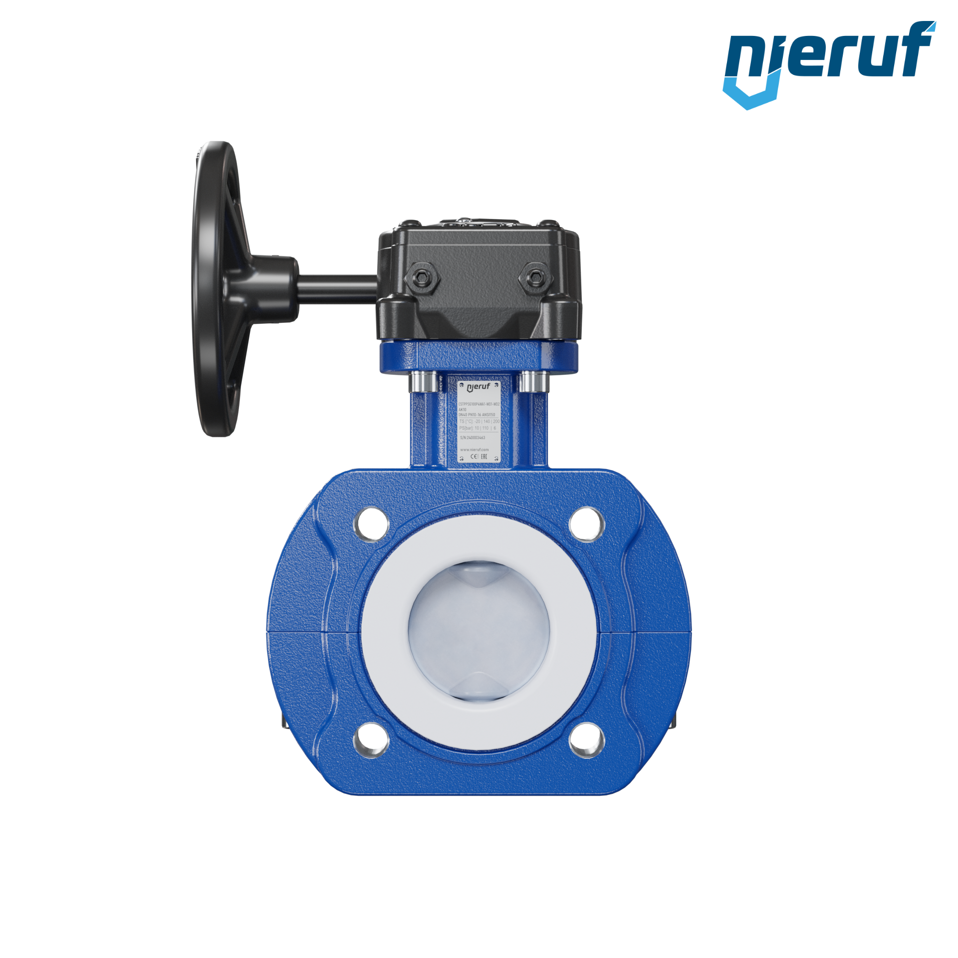 valvola a farfalla PFA PTFE AK10 DN40 ANSI150 volantino manuale inserto in FKM