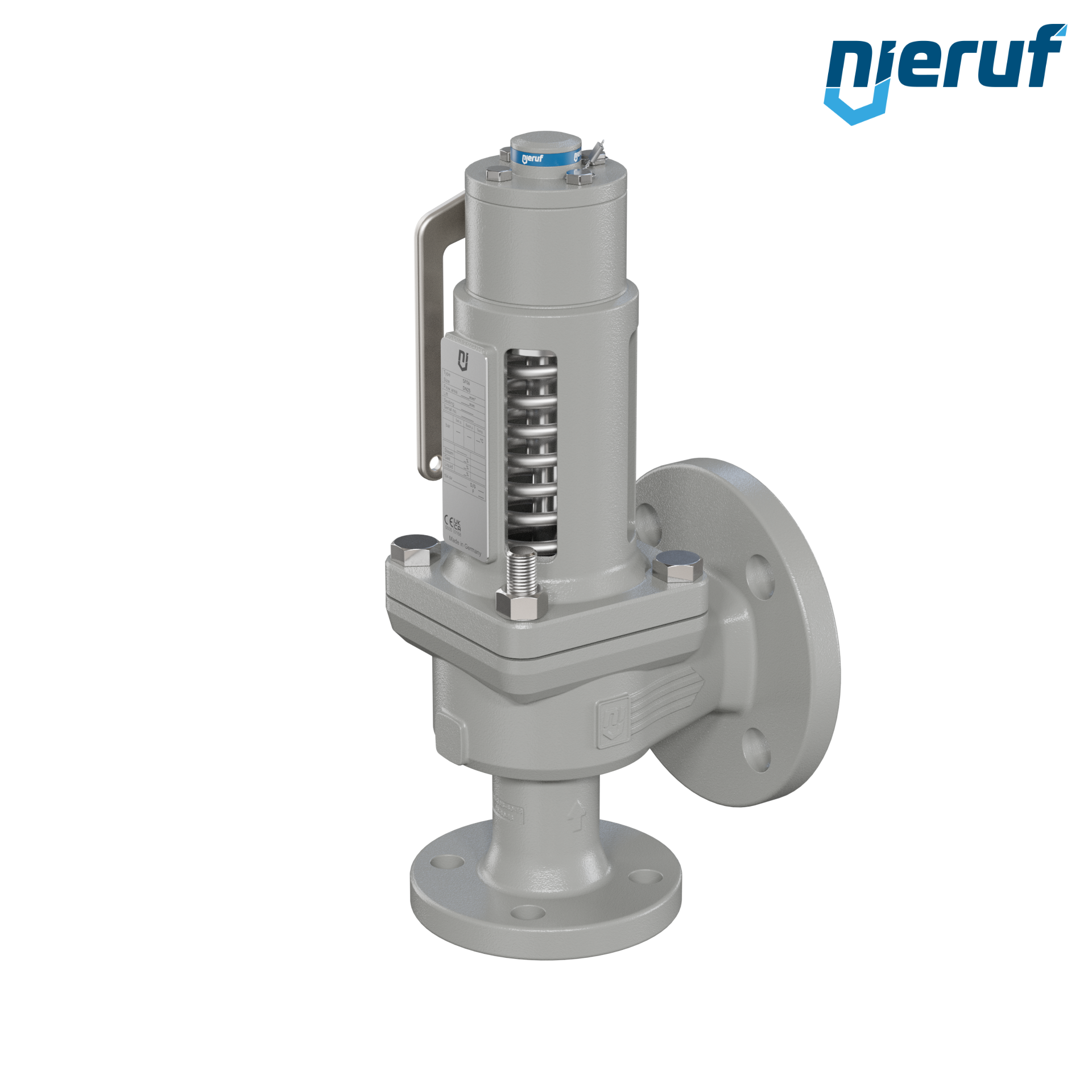 valvola di sicurezza flangiata DN25/DN40 SF06, cappello della molla aperto PTFE, dispositivo di sollevamento con leva