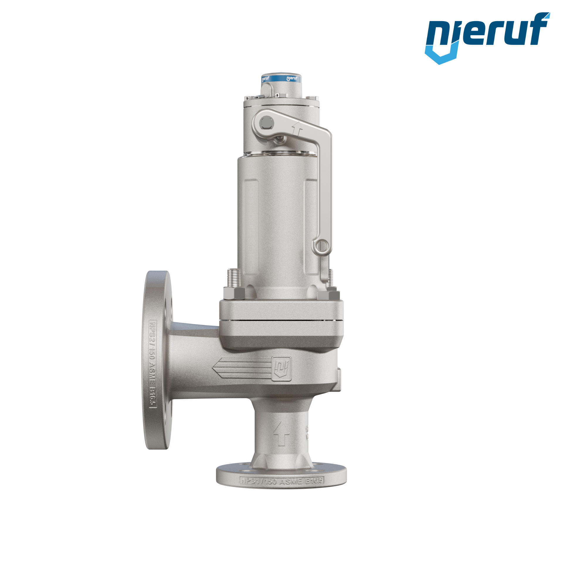 valvola di sicurezza flangiata ASME fluidi liquidi a tenuta di gas ANSI 150 DN25 1" x 2" SF07, acciaio, FFKM, dispositivo di sollevamento con leva