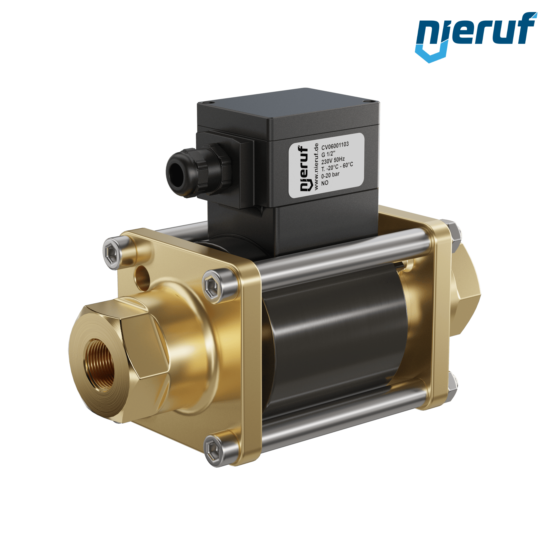 Zawór współosiowy ATEX CV06 1/2" cala GW - DN15 mosiądz 230V AC NO - do zastosowań wodnych