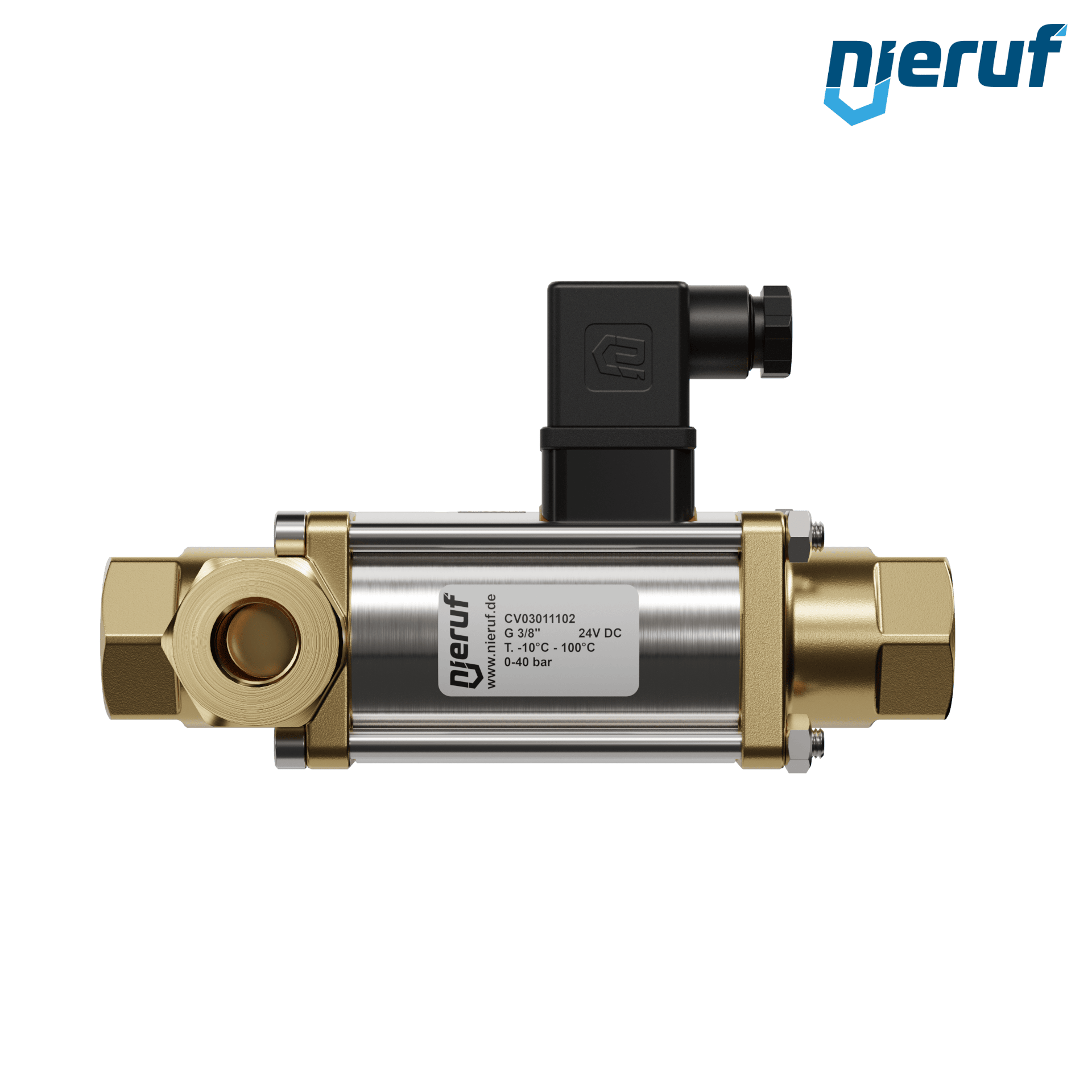 valvola coassiale a 3/2 vie 3/8" pollici filettatura interna - DN10 ottone 24V DC NO - per applicazione con acqua