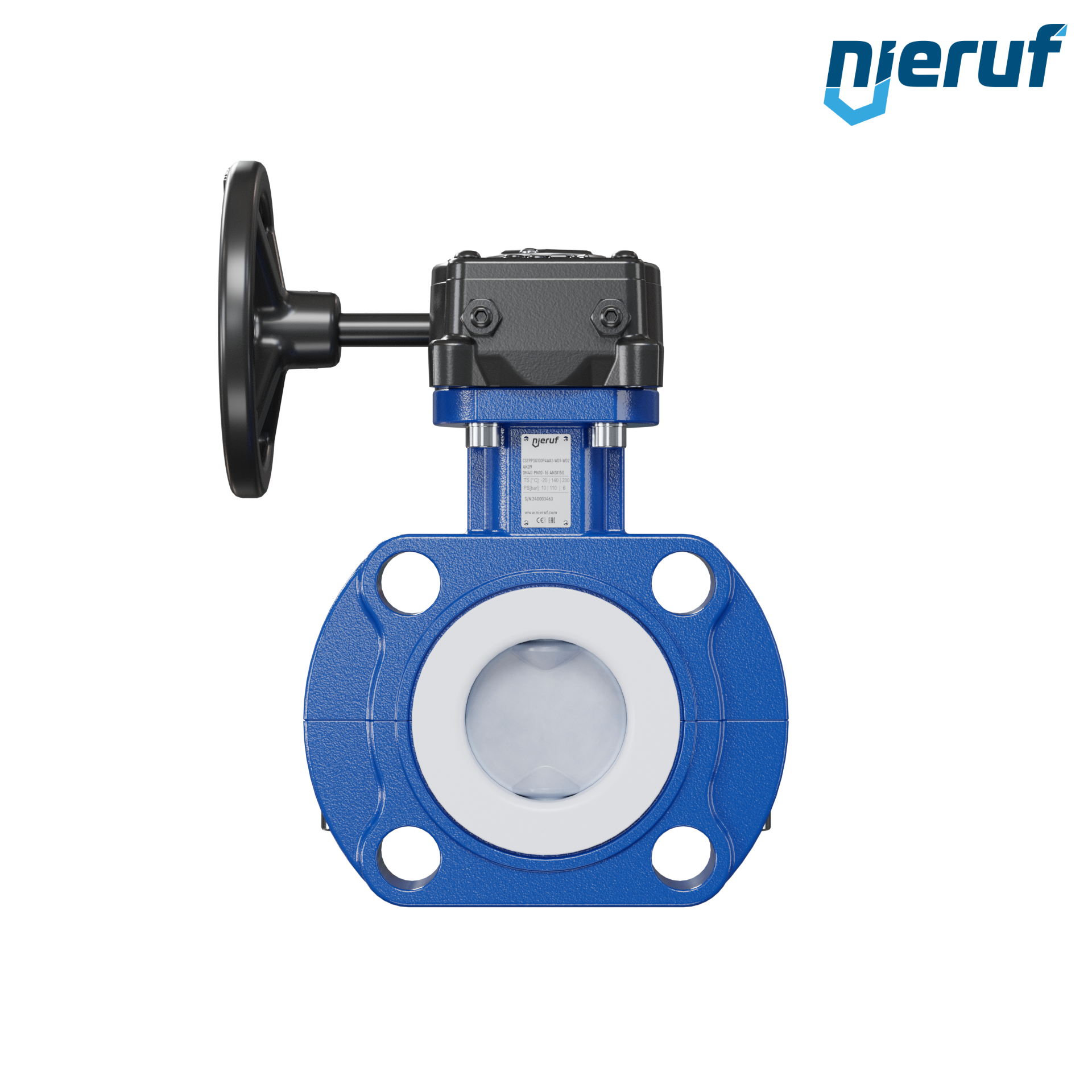 valvola a farfalla PFA PTFE AK09 DN40 PN10-PN16 volantino manuale inserto in FKM