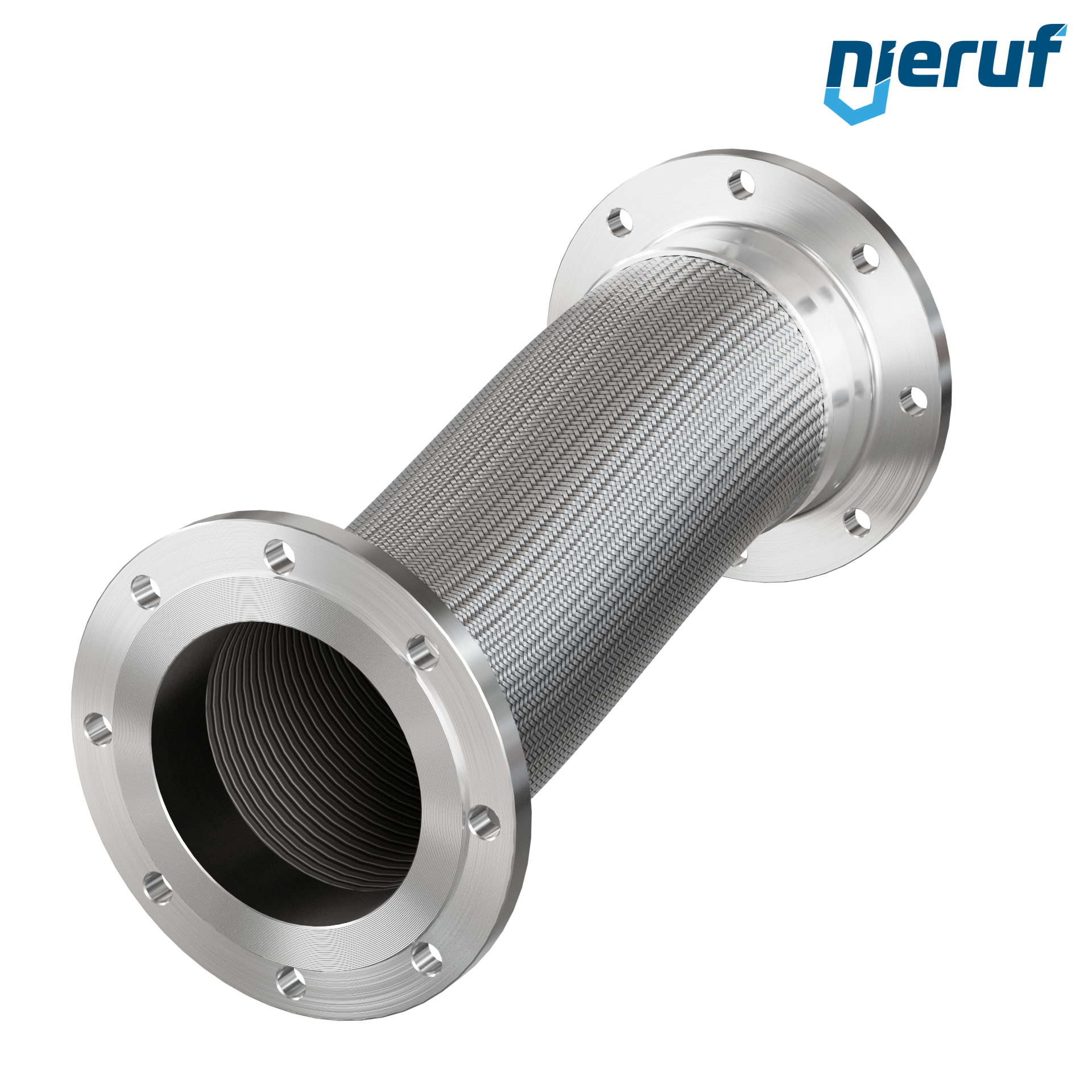 Tubo corrugato in acciaio inossidabile ES01 DN200 - 8" pollici con treccia singola e flangia fissa Lunghezza 1000 mm