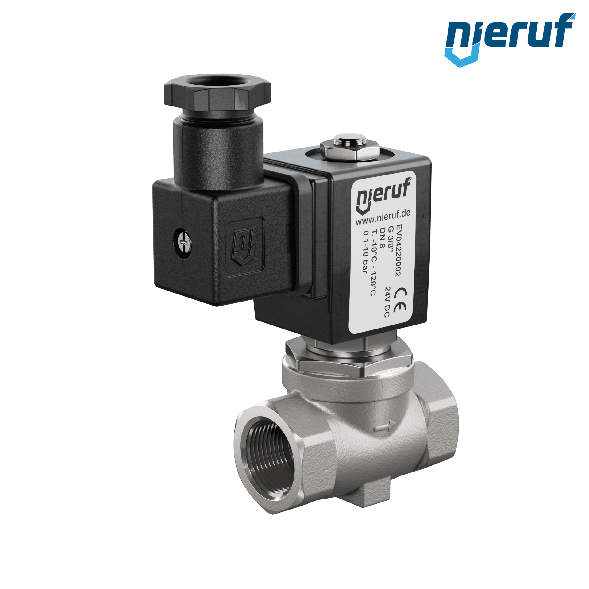 elettrovalvola a membrana G 3/8" pollici acciaio inossidabile EV04 FKM 24V DC
