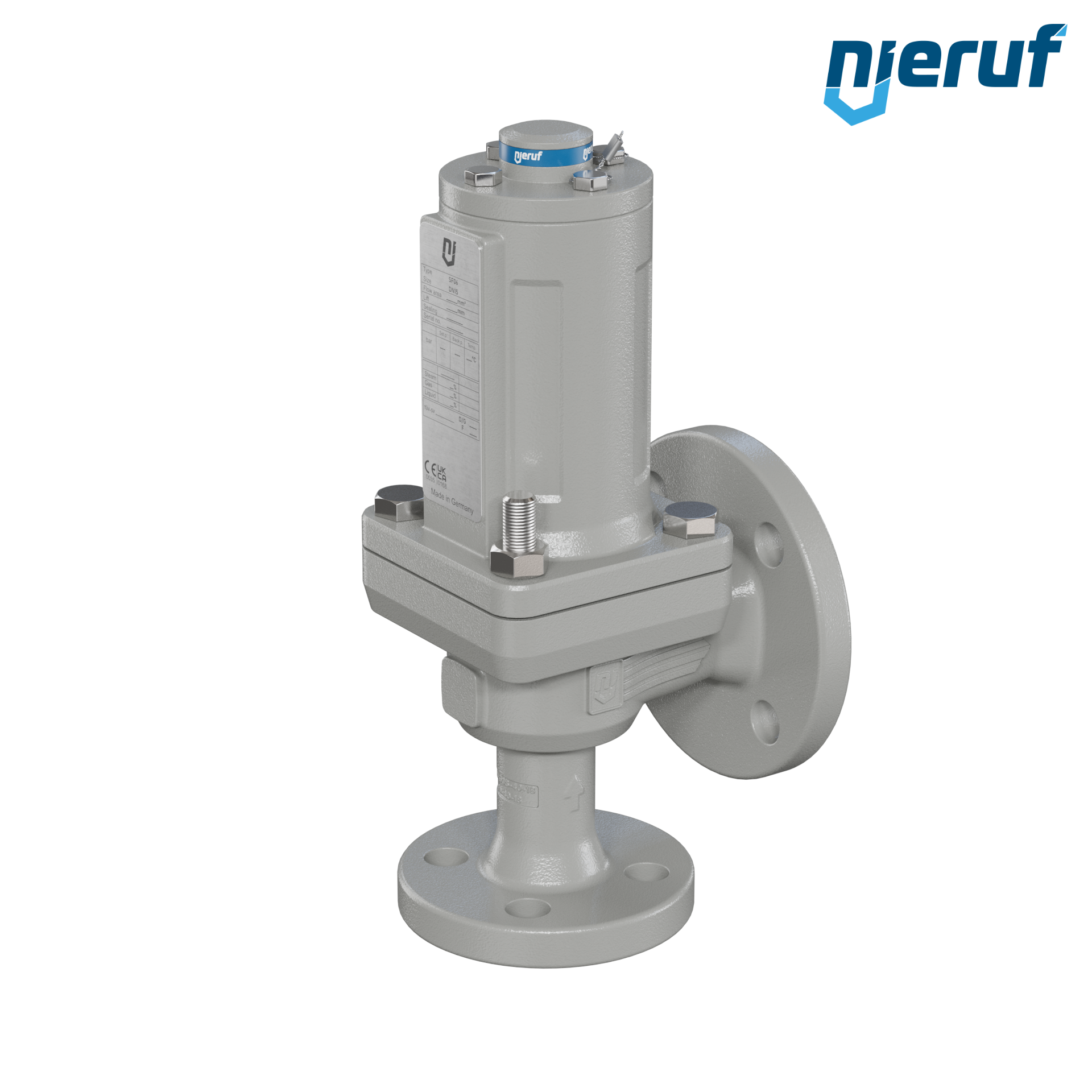 valvola di sicurezza flangiata DN15/DN25 SF06, cappello della molla a tenuta di gas (antigas) PTFE, senza dispositivo di sollevamento