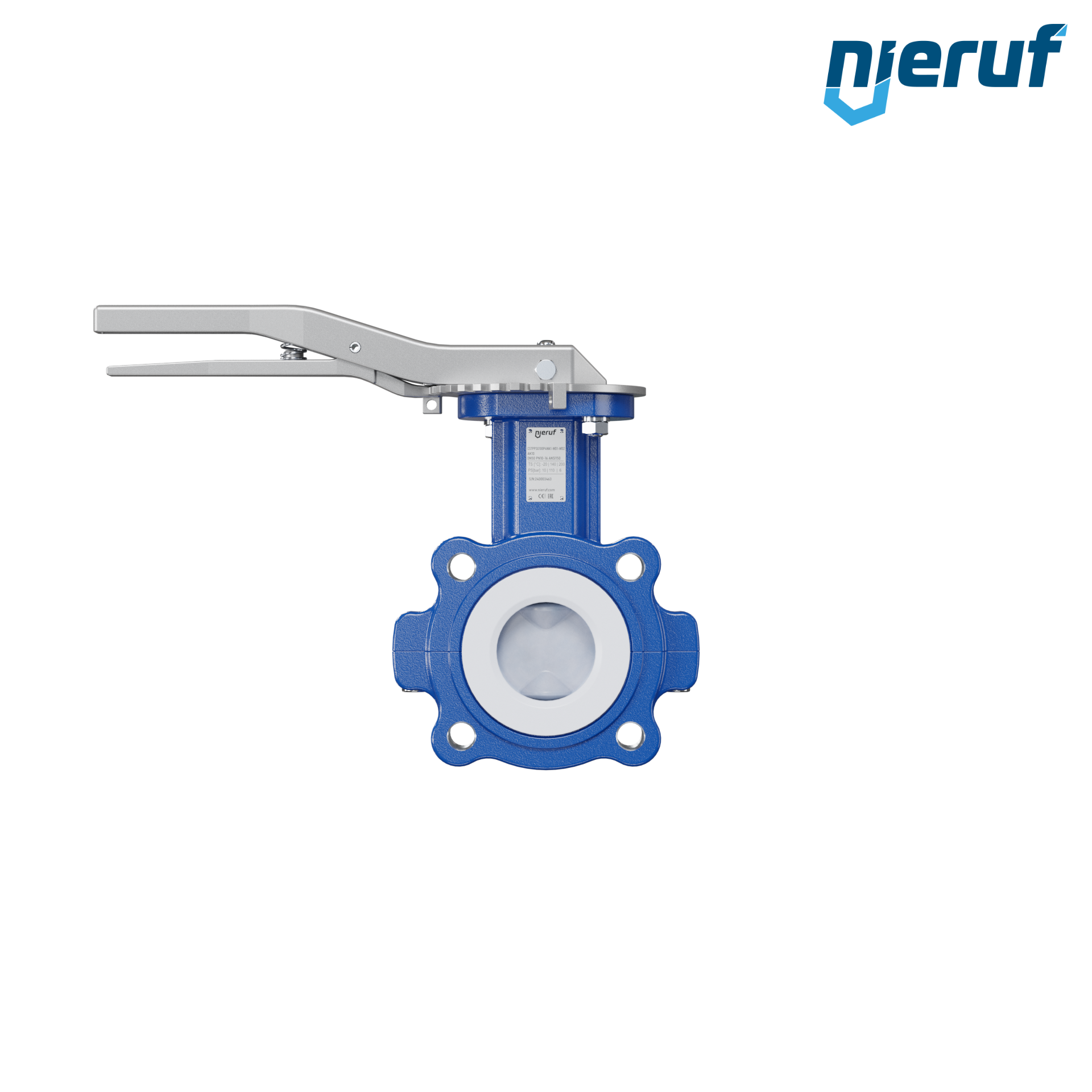 valvola a farfalla PFA PTFE AK10 DN50 ANSI150 leva inserto in FKM