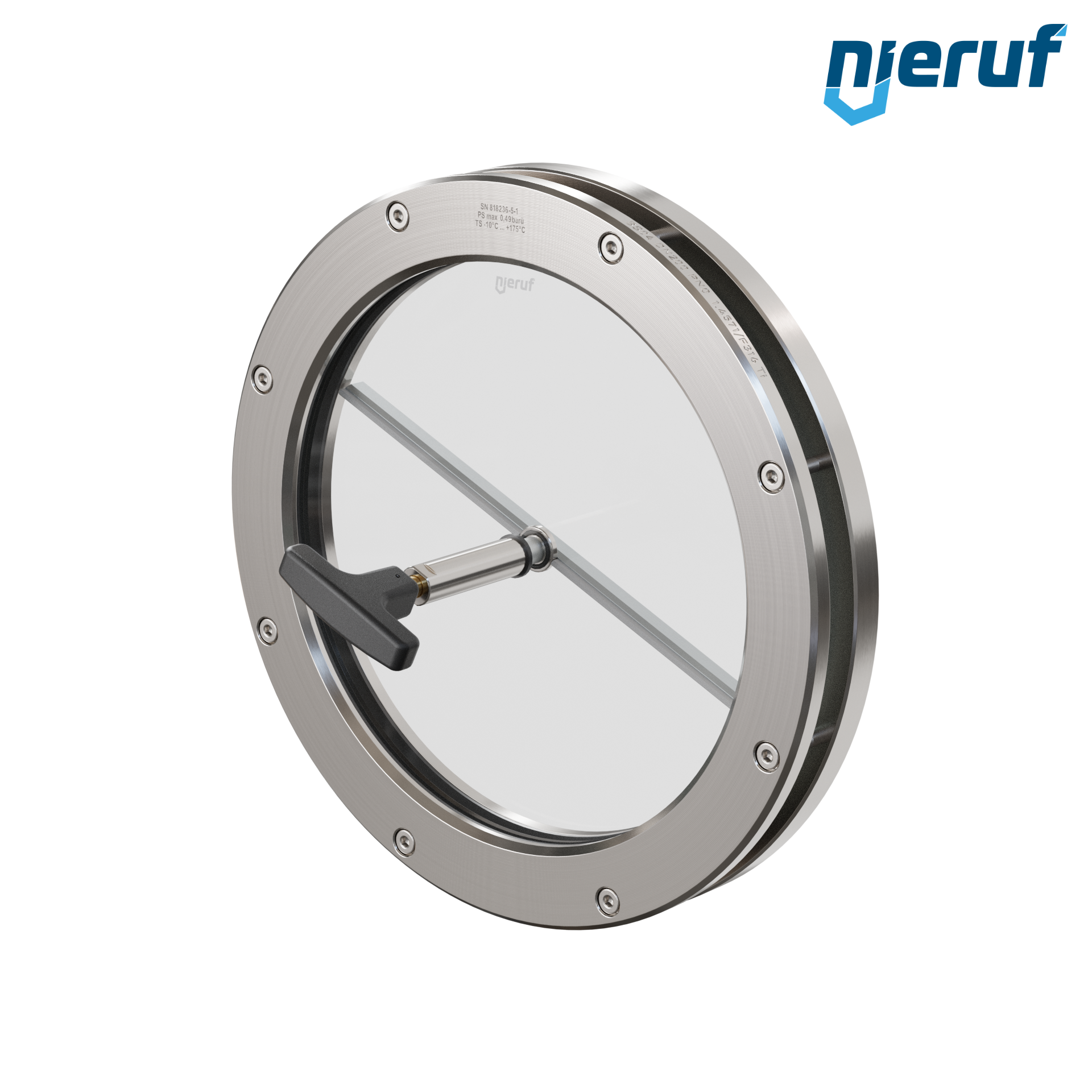 oblò di osservazione per serbatoi con tergicristallo in PTFE DN200 BS04 acciaio inossidabile 1.4571 grafite vetro borosilicato 0,0 bar