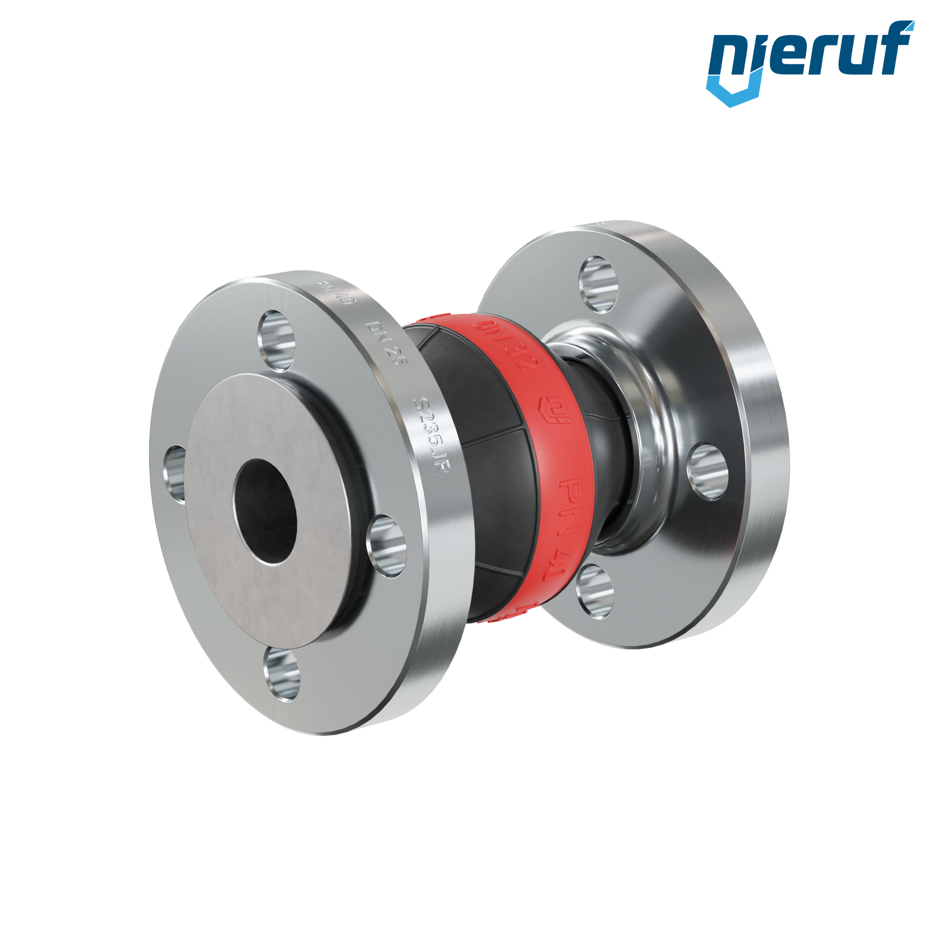 Compensatore in gomma per acqua potabile con convogliatore DN25 tipo KP04 flange in acciaio EPDM
