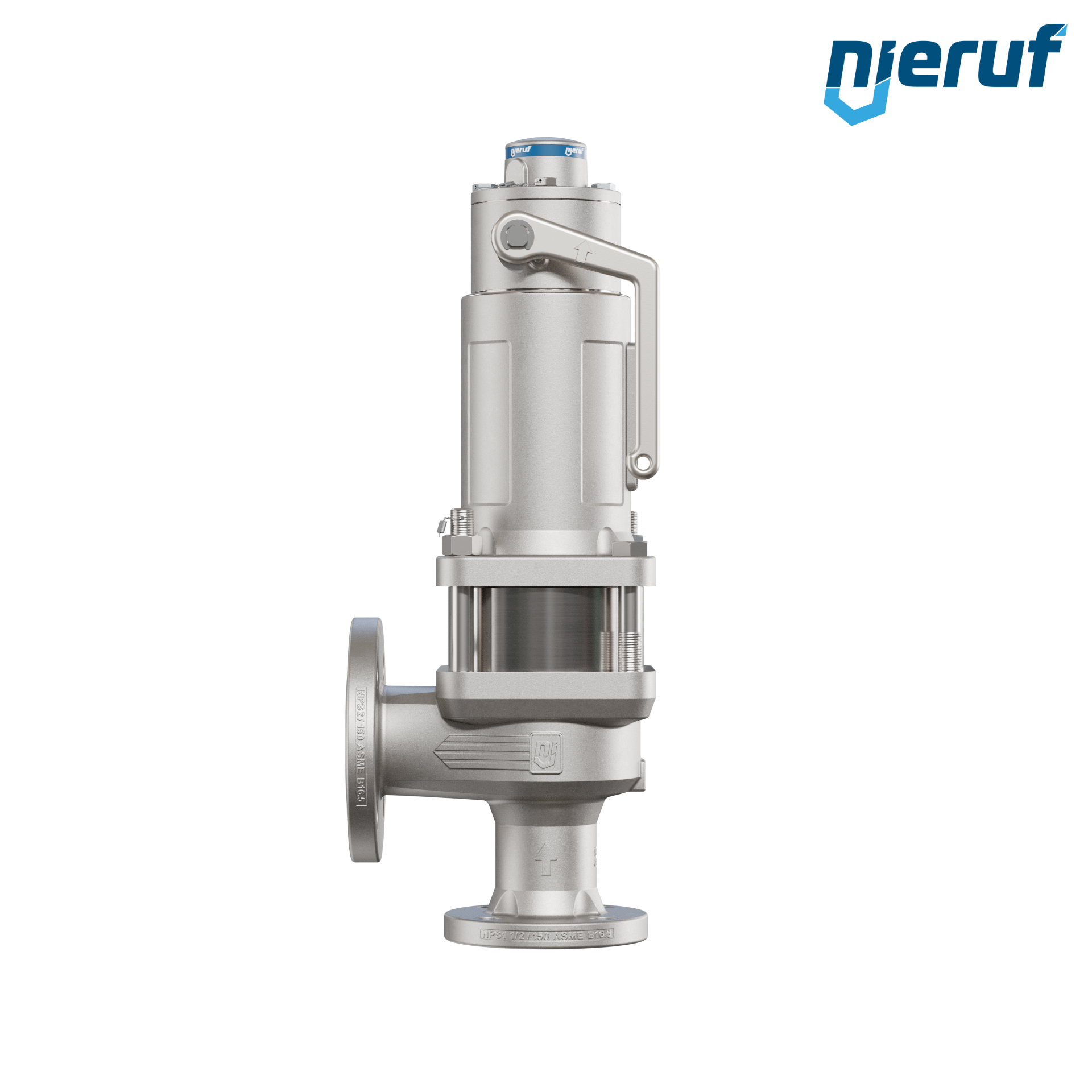 valvola di sicurezza flangiata ASME fluidi liquidi a tenuta di gas manicotto di tenuta ANSI 150 DN32 1 1/2" x 2" SF04, acciaio inossidabile, FFKM, dispositivo di sollevamento con leva