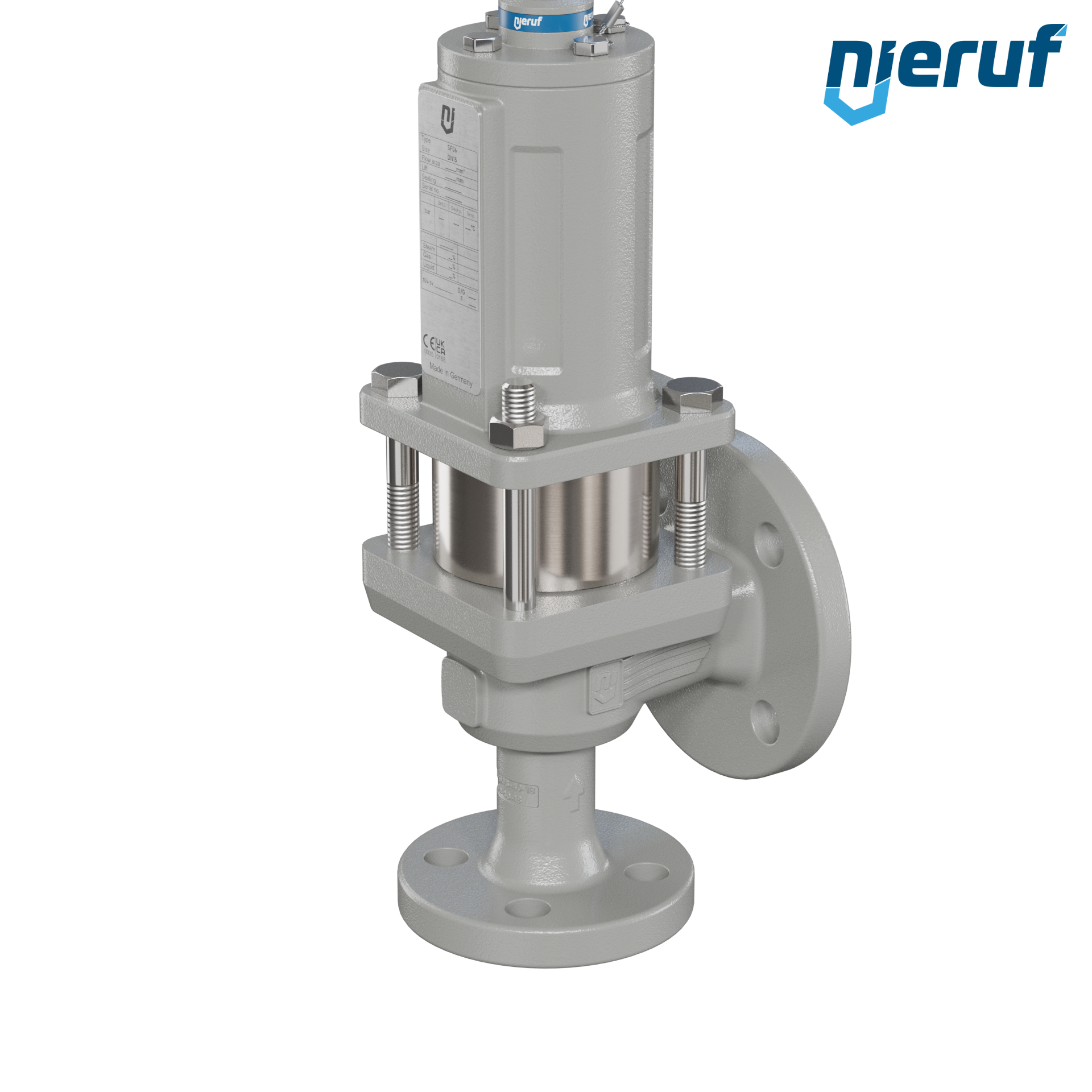 valvola di sicurezza flangiata DN15/DN25 SF06, cappello della molla a tenuta di gas (antigas) & manicotto di tenuta in acciaio inossidabile PTFE, senza dispositivo di sollevamento