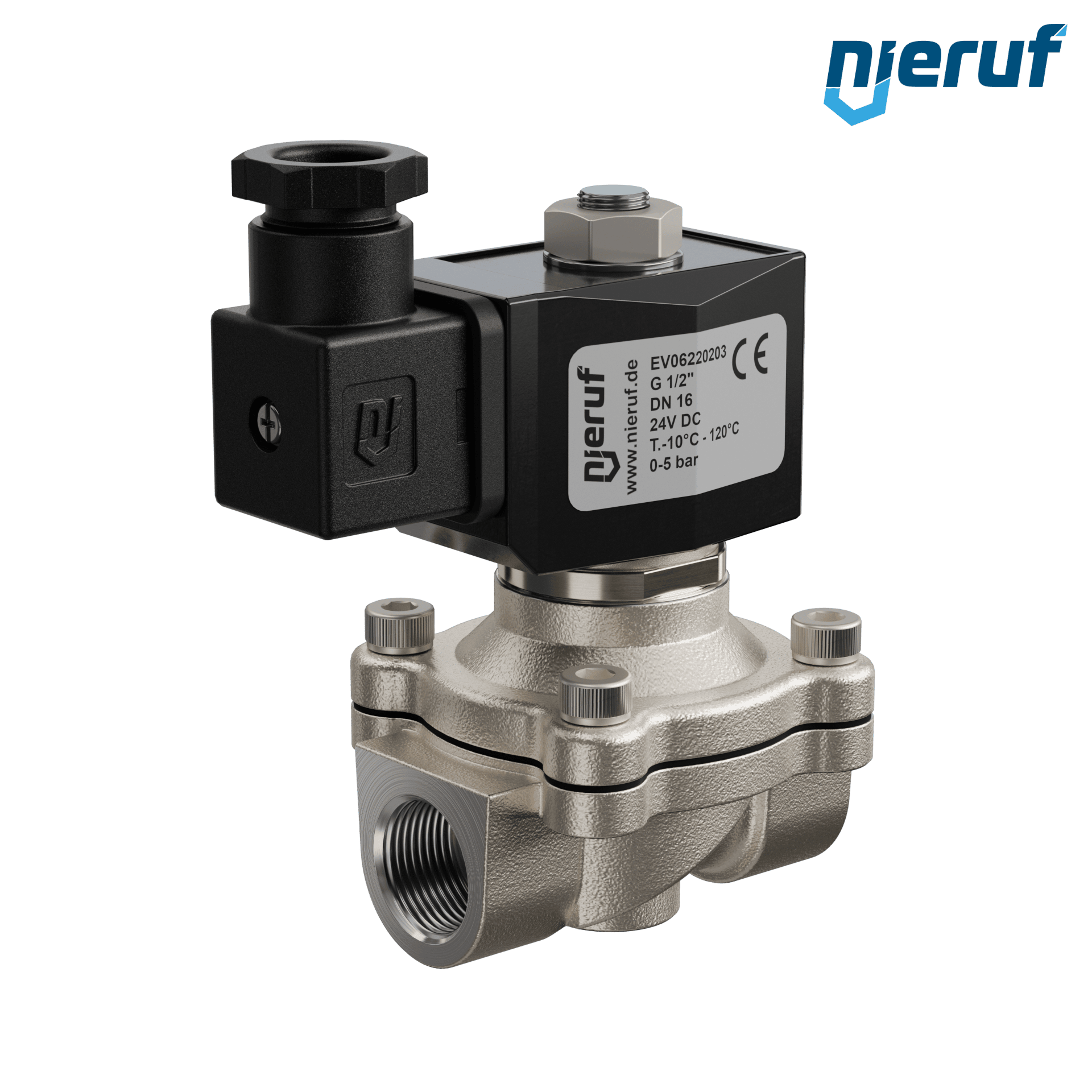 Electroválvula de vacío G 1/2" acero inoxidable EV06 FKM 24V CC