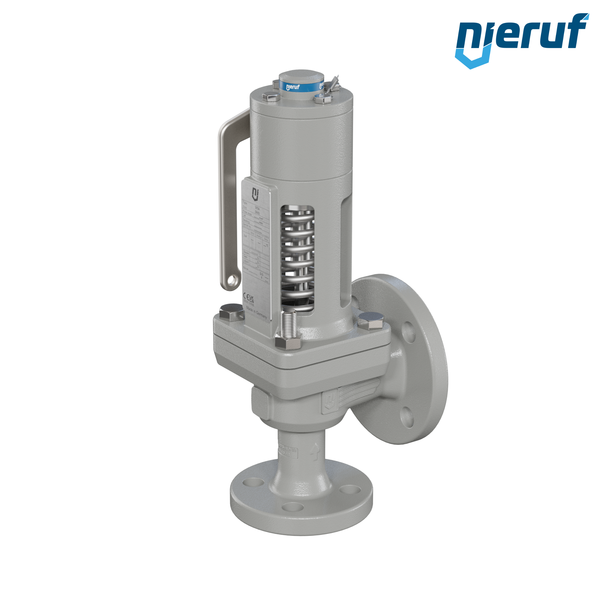 valvola di sicurezza flangiata DN15/DN25 SF06, cappello della molla aperto PTFE, dispositivo di sollevamento con leva