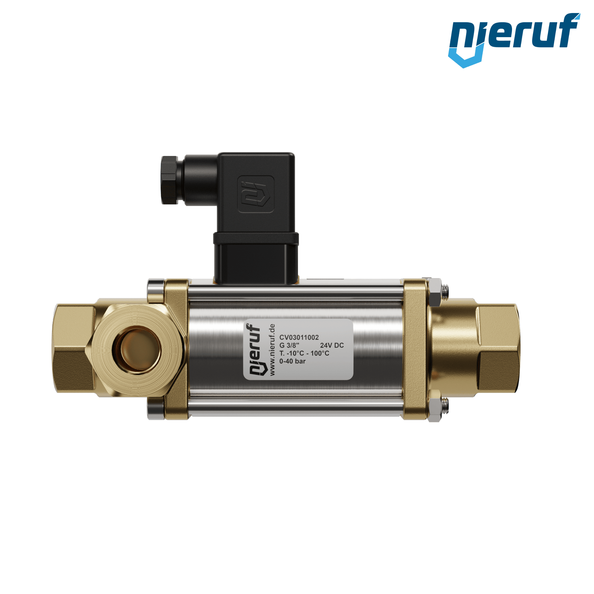 valvola coassiale a 3/2 vie 3/8" pollici filettatura interna - DN10 ottone 24V DC NC - per applicazione con acqua