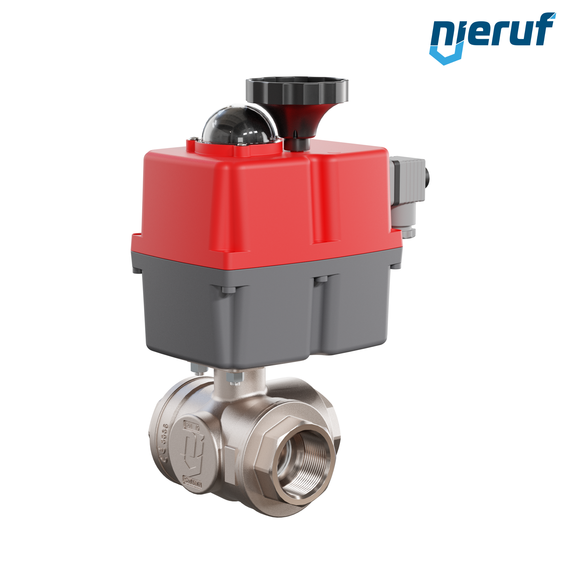 valvola a sfera a 3 vie con attuatore elettrico 24-240V DN32 - 1 1/4" pollici ottone a passaggio totale con incavo a forma di L