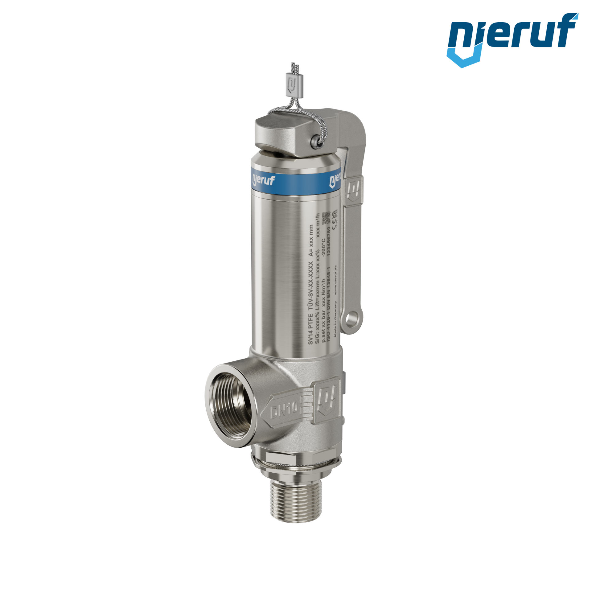 valvola di sicurezza criogenica DN8 1/4" M x 3/8" F SV14, acciaio inox PTFE, con leva