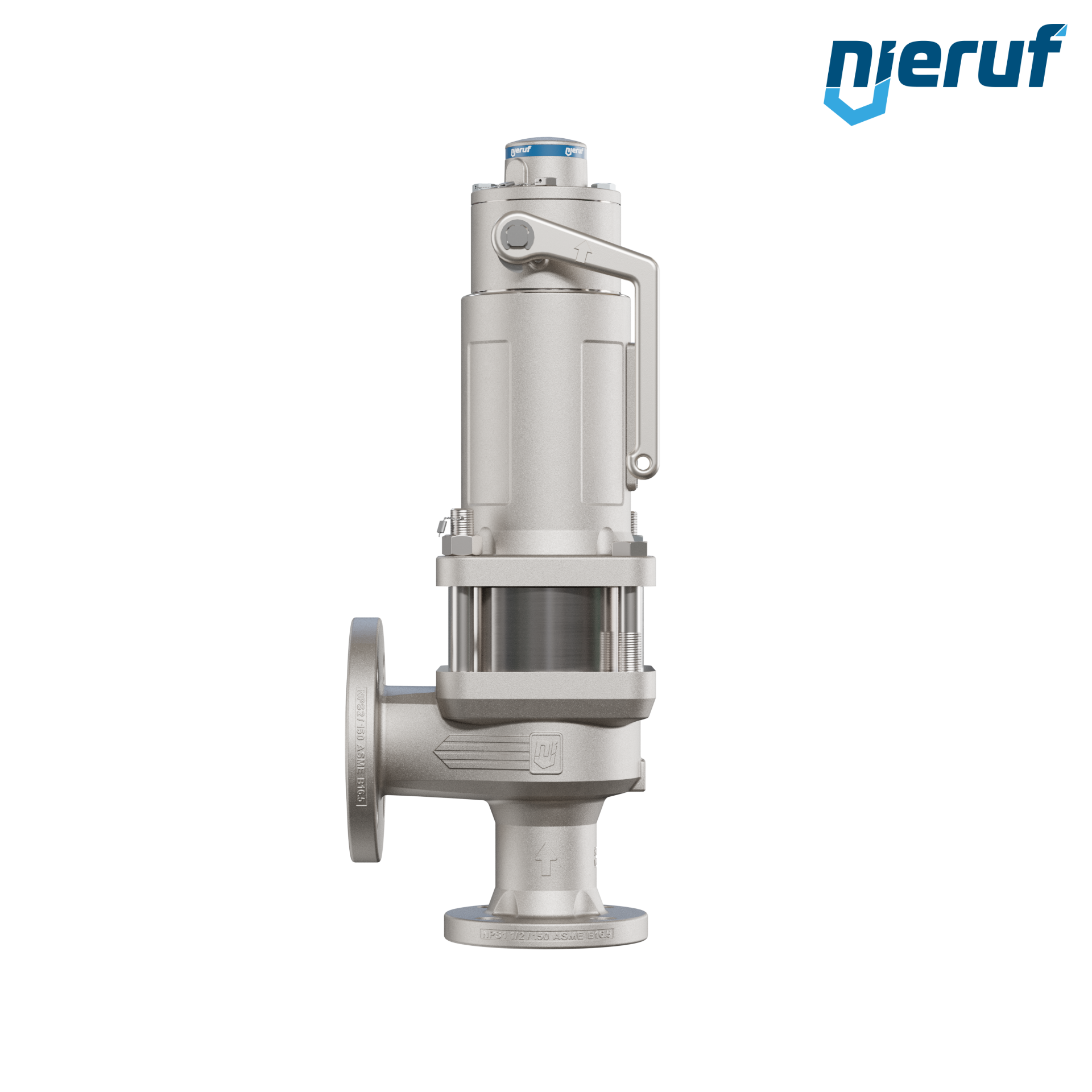 valvola di sicurezza flangiata ASME fluidi liquidi a tenuta di gas con manicotto di tenuta ANSI 150 DN32 1 1/2" x 2" SF07 acciaio, FFKM, dispositivo di sollevamento con leva