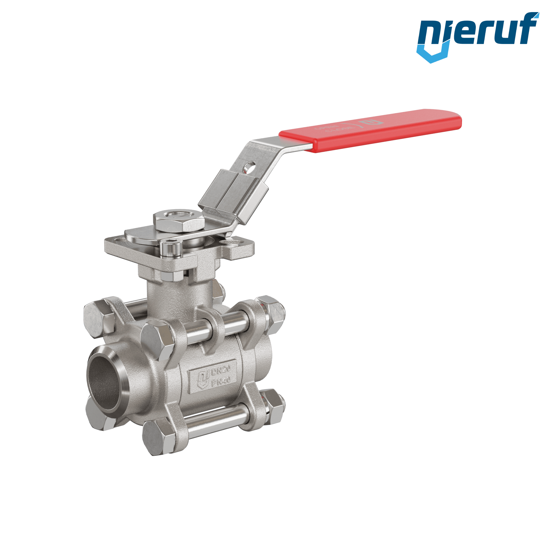 Valvola a sfera in acciaio inossidabile a 3 pezzi GK20 con una flangia per automazione conforme alla norma DIN ISO 5211 DN20 a saldare