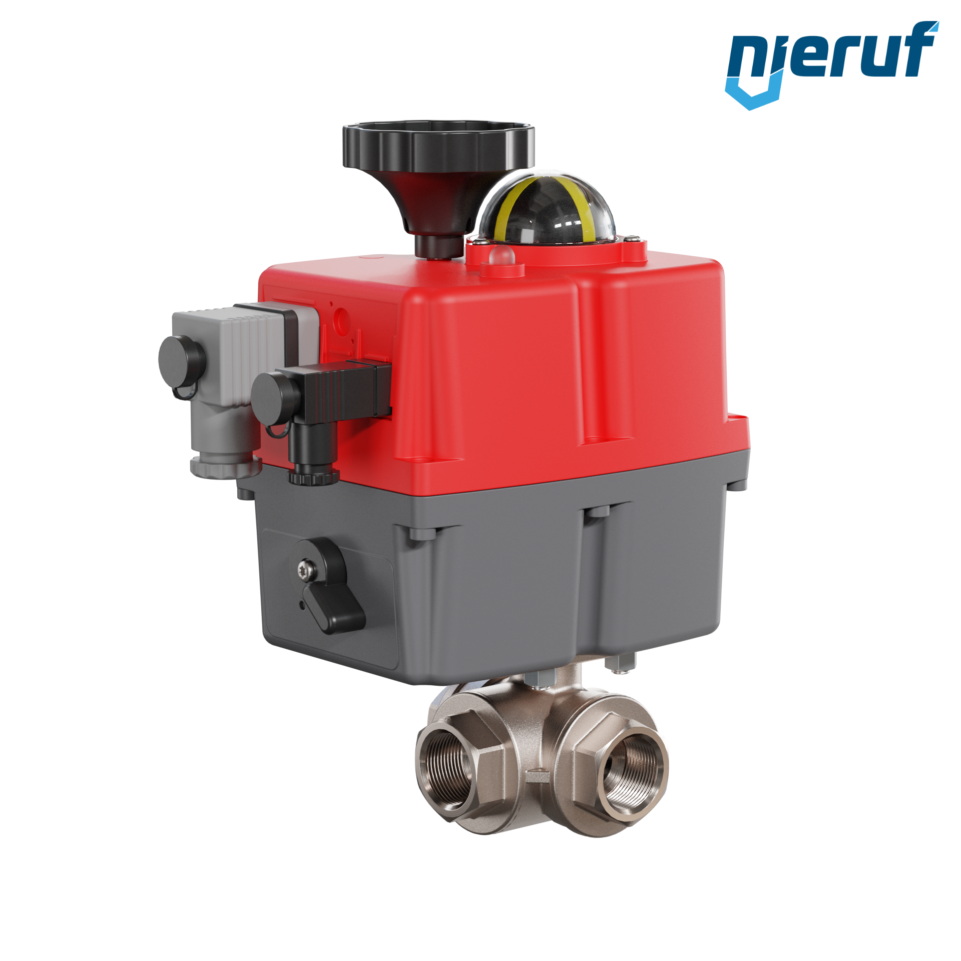 valvola a sfera a 3 vie con attuatore elettrico 24-240V DN20 - 3/4" pollici ottone a passaggio totale con incavo a forma di L