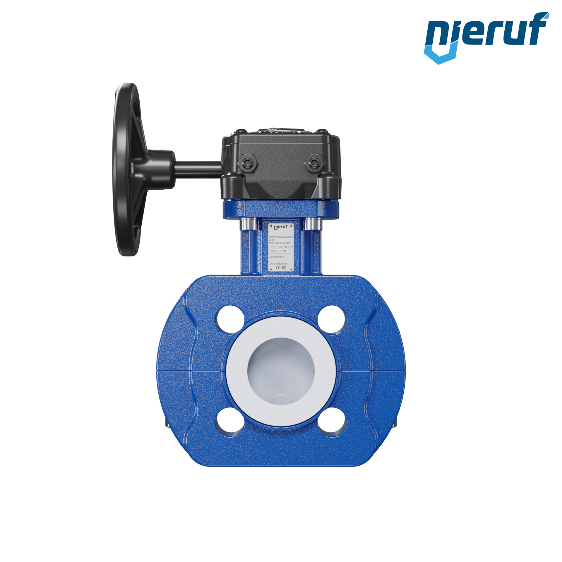 valvola a farfalla PFA PTFE AK09 DN25 ANSI150 volantino manuale inserto in FKM
