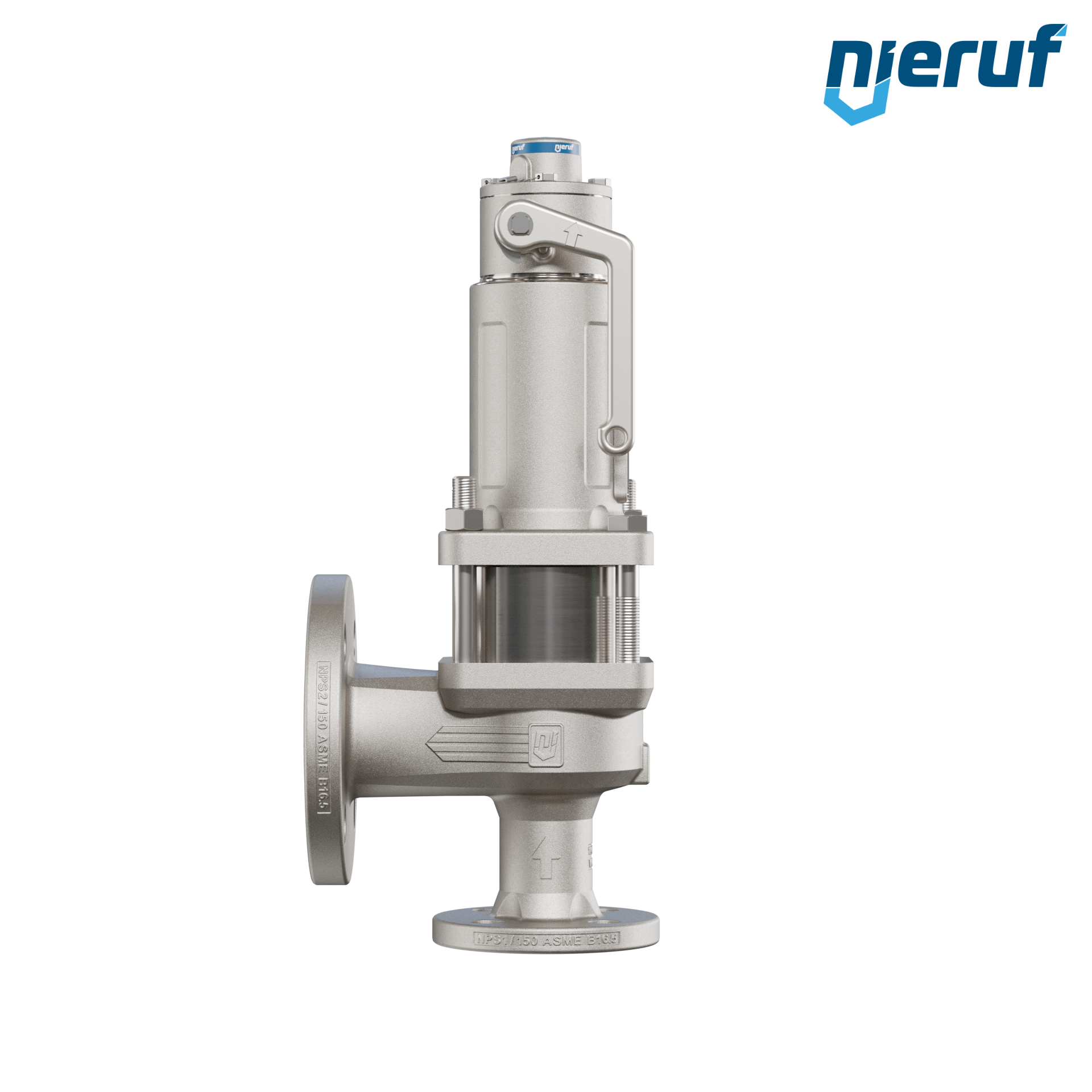 valvola di sicurezza flangiata ASME fluidi liquidi a tenuta di gas con manicotto di tenuta ANSI 150 DN25 1" x 2" SF07 acciaio, FFKM, dispositivo di sollevamento con leva