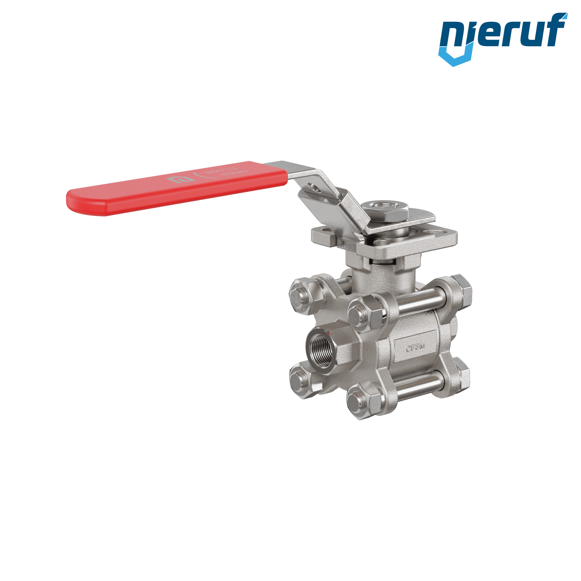 Valvola a sfera in acciaio inossidabile a 3 pezzi GK20 con una flangia per automazione conforme alla norma DIN ISO 5211 DN8 - 1/4" pollici filettatura interna