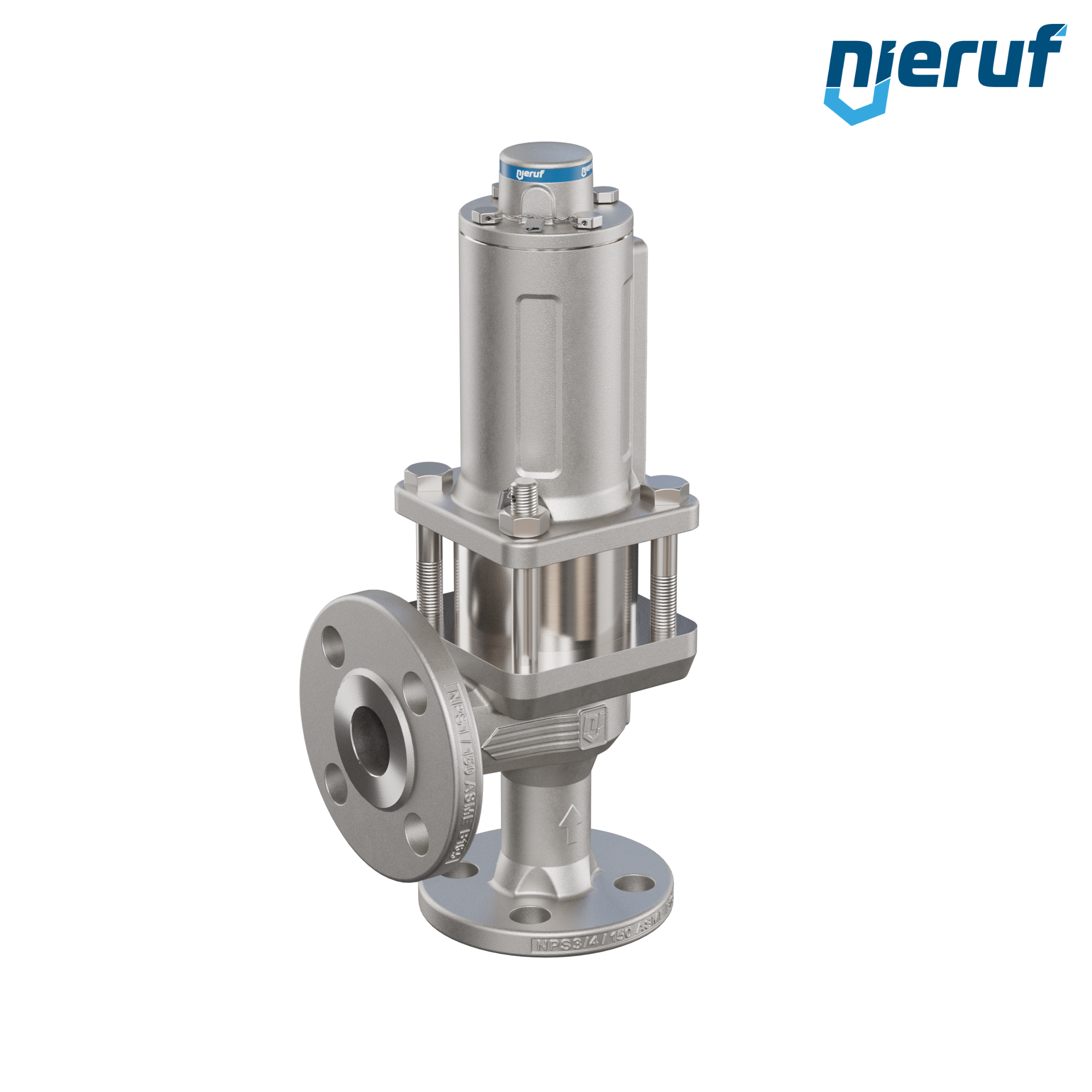 valvola di sicurezza flangiata ASME fluidi liquidi a tenuta di gas manicotto di tenuta ANSI 150 DN15 3/4" x 1" SF04, acciaio inossidabile, FFKM, senza dispositivo di sollevamento