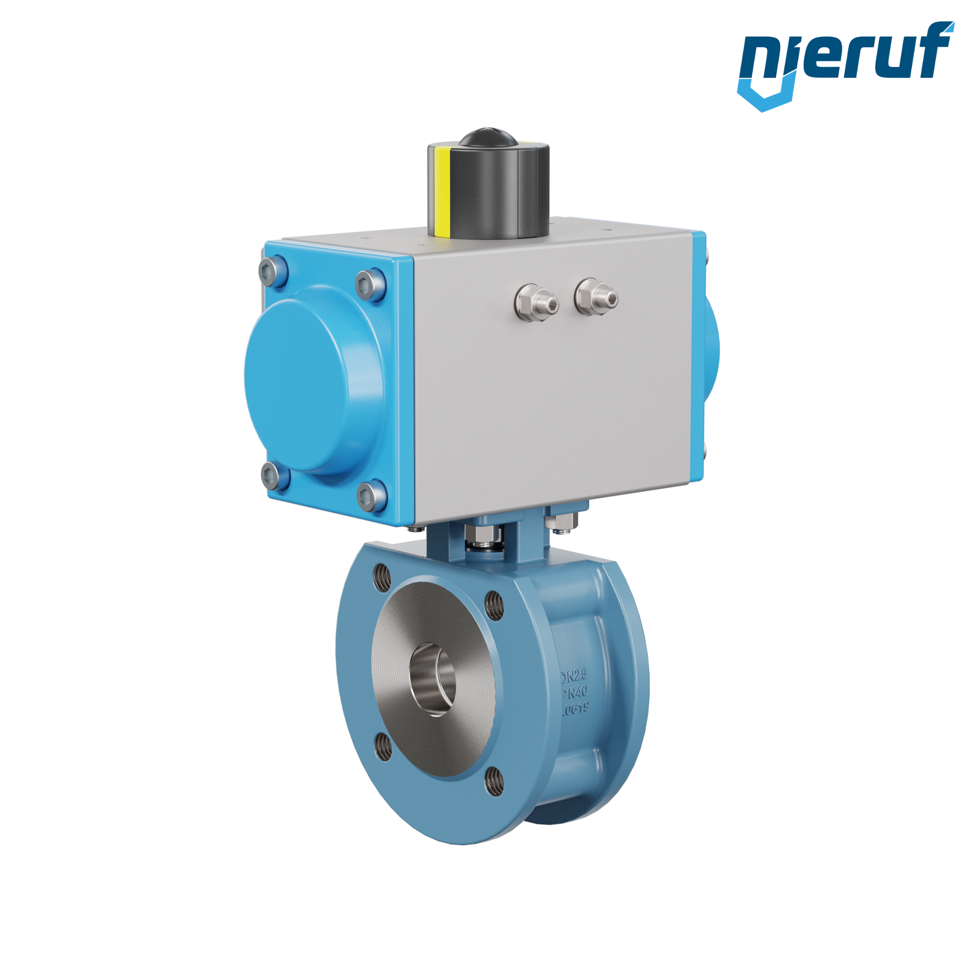 valvola a sfera flangiata dal design compatto DN25 PK06 azionamento rotativo pneumatico a semplice effetto apertura a molla