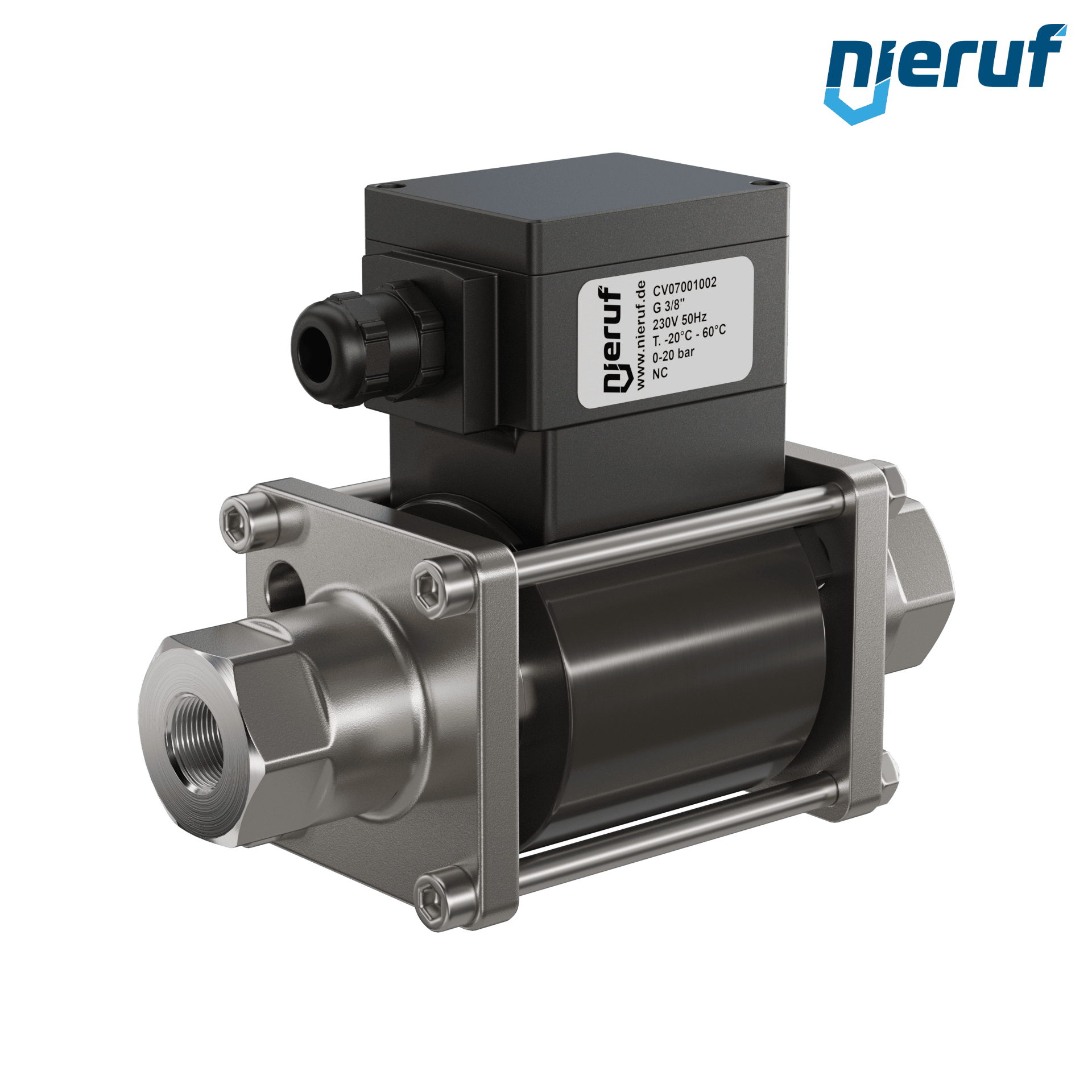 Zawór współosiowy ATEX CV07 3/8" cala GW - DN10 stal nierdzewna 230V AC NC - do zastosowań wodnych