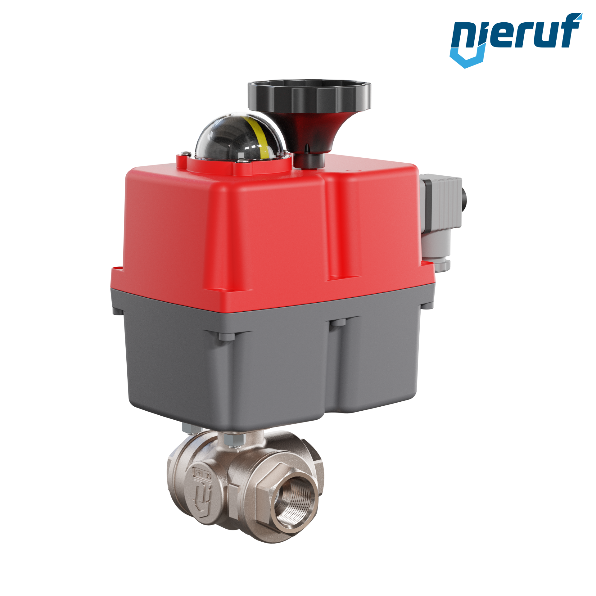 valvola a sfera a 3 vie con attuatore elettrico 24-240V DN20 - 3/4" pollici ottone a passaggio totale con incavo a forma di T